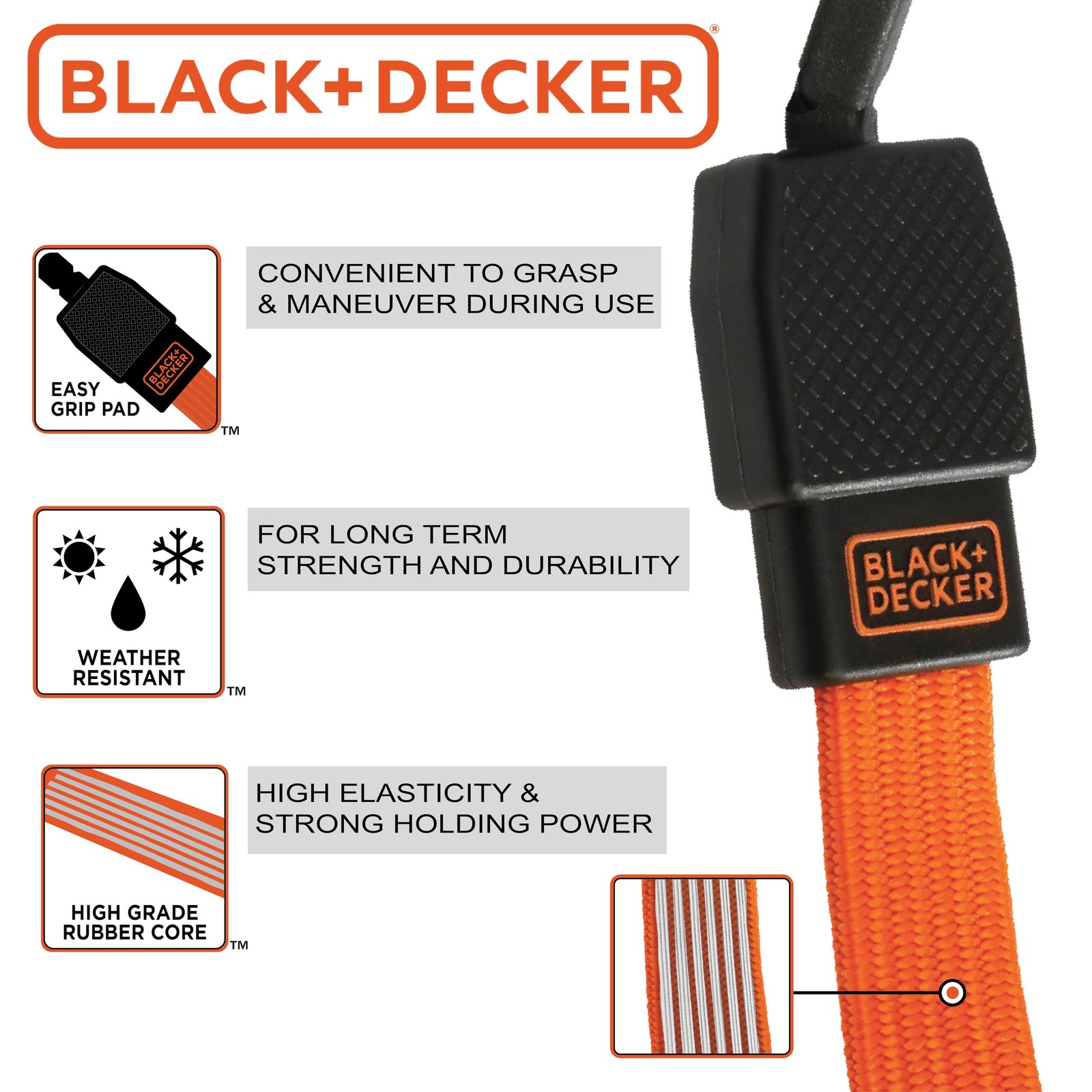 BDX1010 Black/Orange 24″ Flat Bungee Cord Straps, 2 Pack