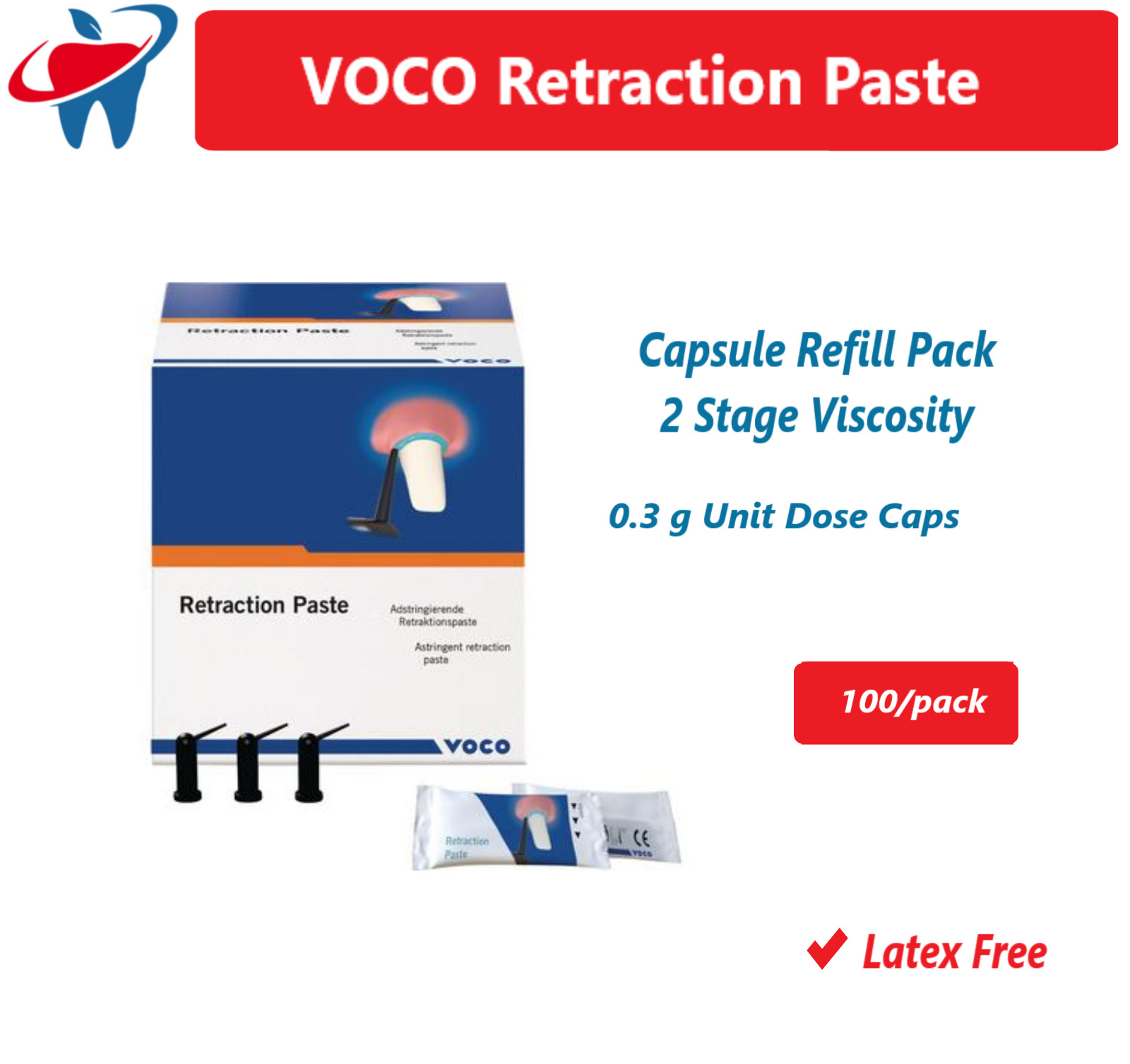 Voco 1013 Dental Retraction Paste Capsules 25/ 100/Pk 0.3 Gm