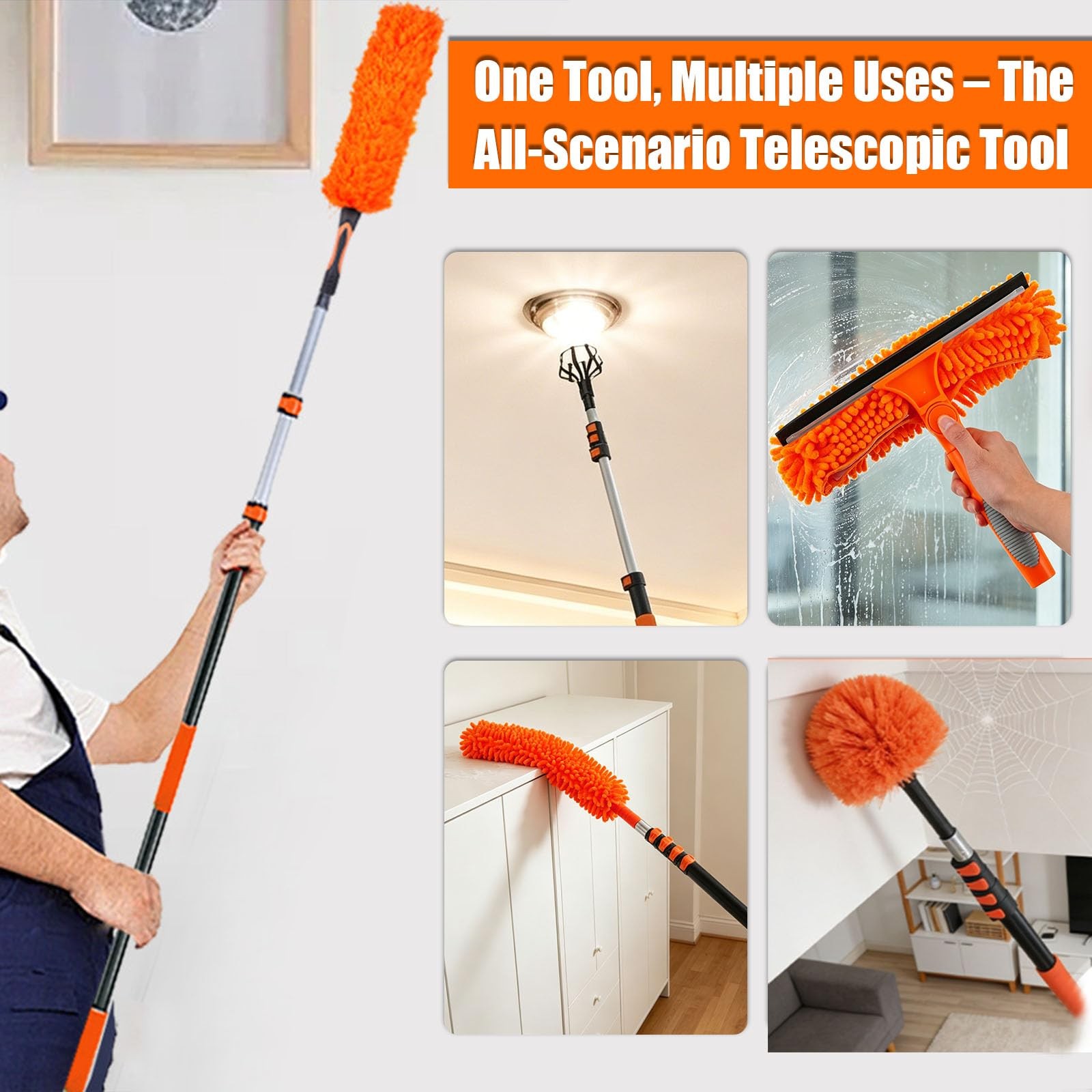 26FT Light Bulb Changer for High Ceilings, Telescoping Pole with 2 Orange