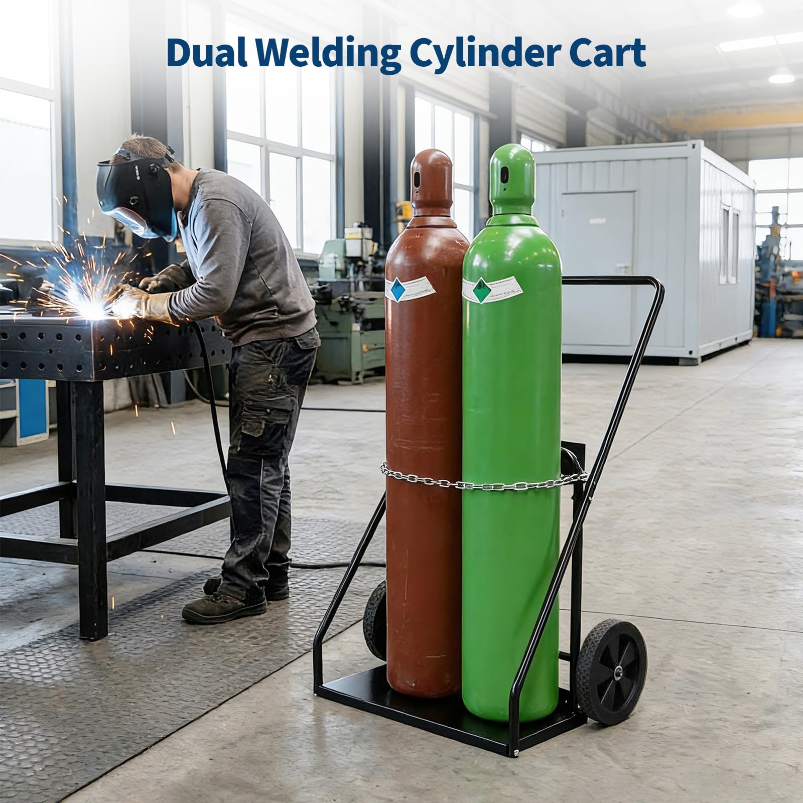 Welding Cylinder Cart, Heavy Duty Oxygen Acetylene Tank Cart Rolling Welder Cart