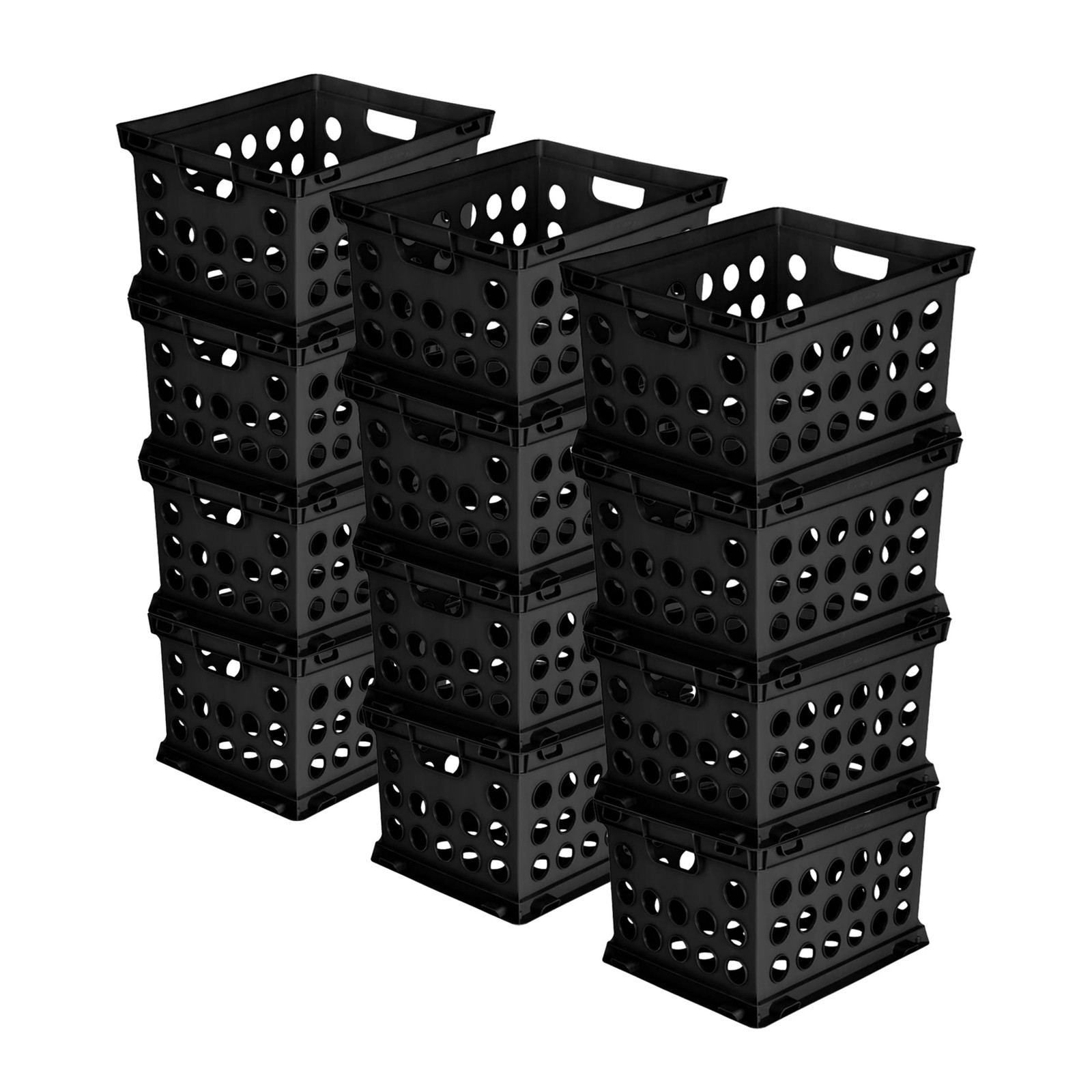 File Crate, Versatile Plastic Bin, Letter or Legal-Sized Storage, Black,6 Count