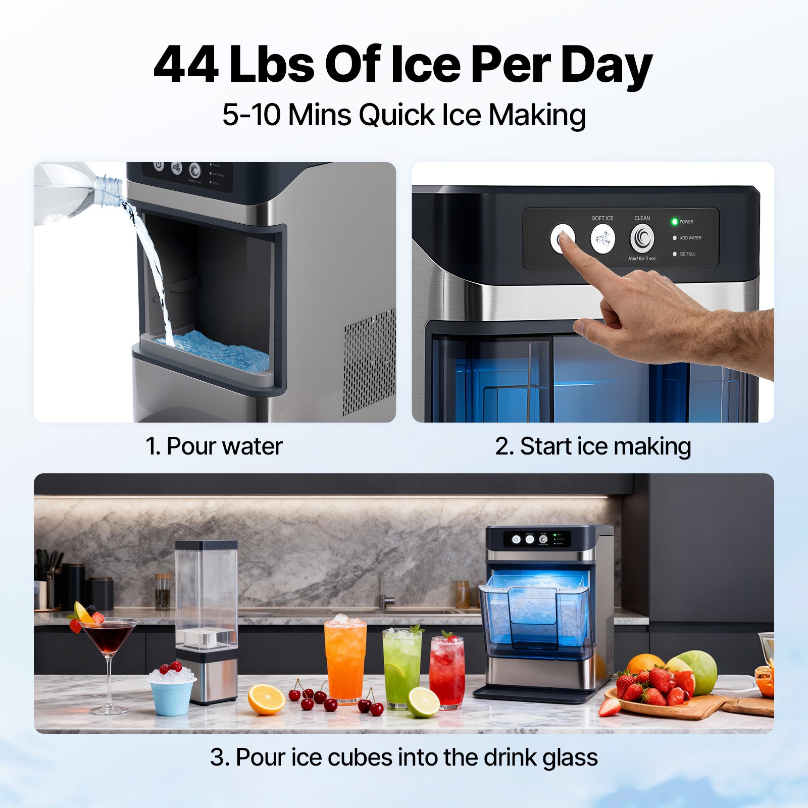 Commercial Ice Maker Ice Cube Machine Countertop Ice Ball Maker Nugget Ice Maker