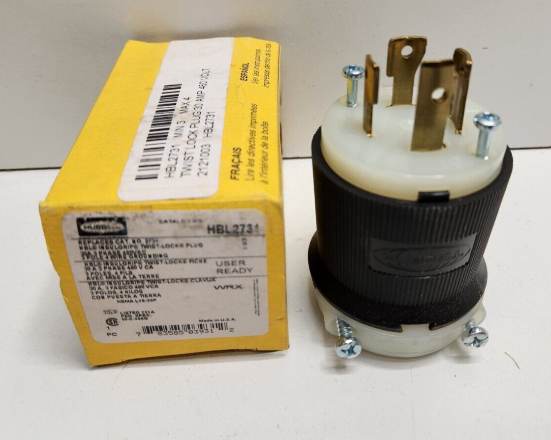 NEW OLD STOCK! HUBBELL 30A 480V 3PH TWIST LOCK PLUG HBL2731