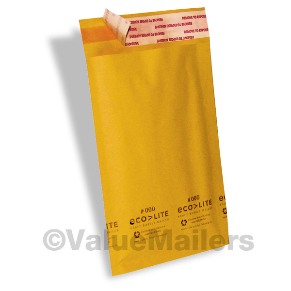 250 4×8 #000 Ecolite Brand Made In (USA) Kraft Bubble Mailers Padded Envelopes