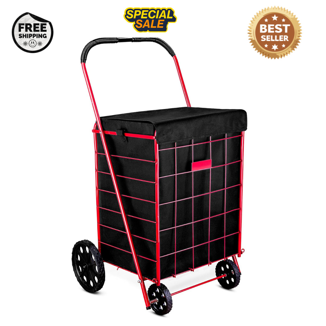 Folding Grocery Basket Cart Shopping Wheel Large Utility Laundry18″X15″X24″(BAG)