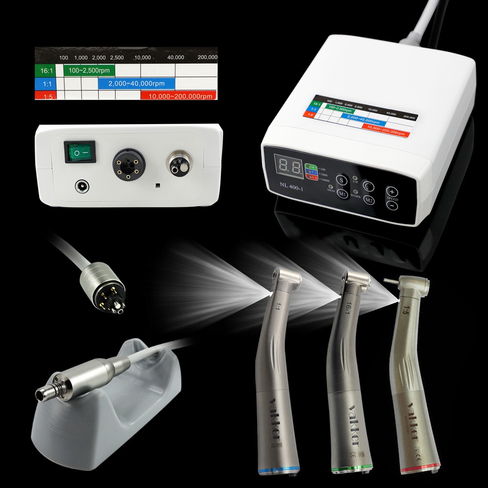 CICADA Dental Electric Motor w/ Water Tube + 1:1 1:5 16:1 Handpiece Contra Angle