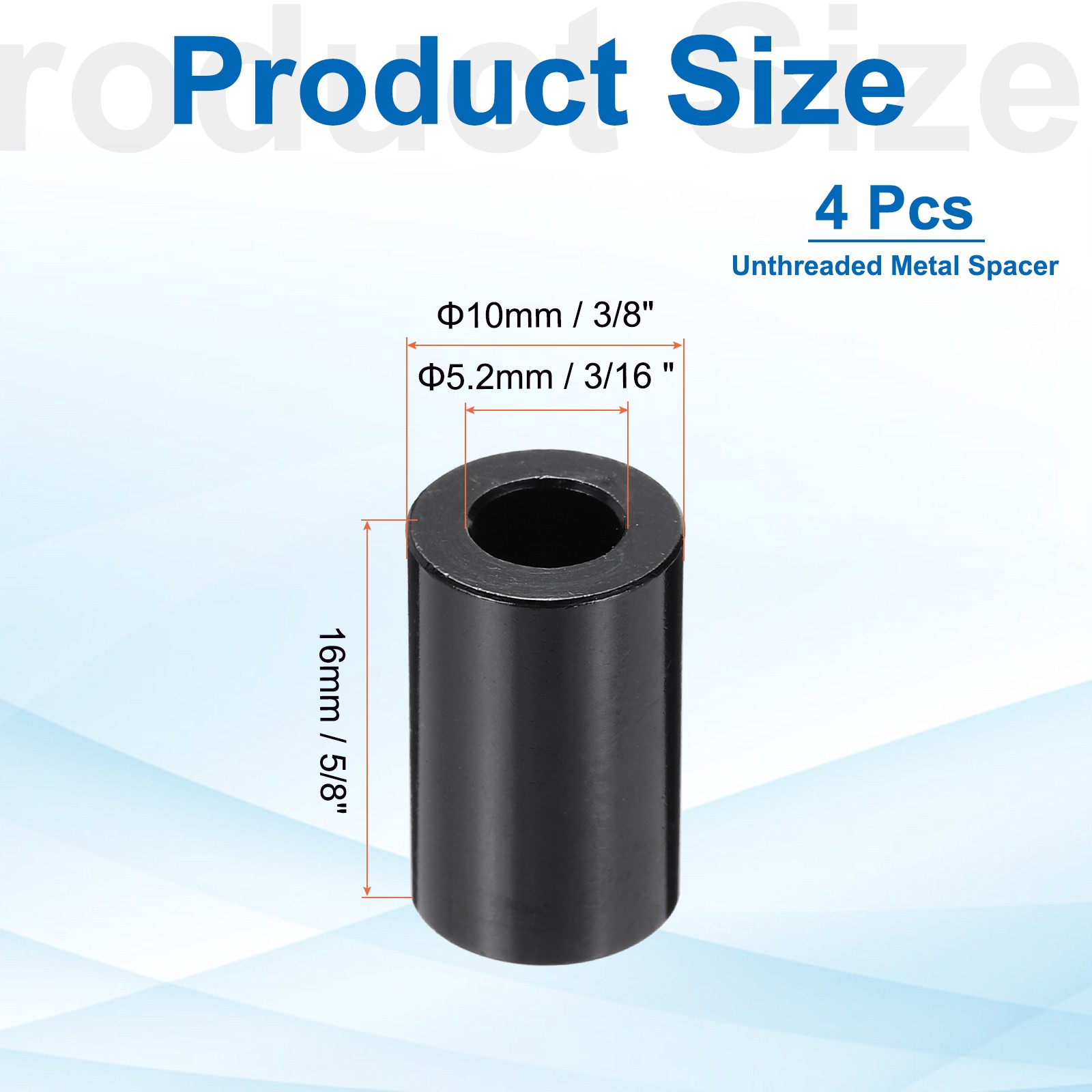 Aluminium Spacer, M5 3/16″ ID x 3/8″ OD x 5/8″ L, (Pack of 4)