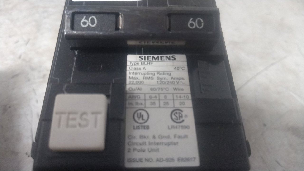Siemens BF260H 120/240VAC 60 Amps 2-Pole Miniature Circuit Breaker
