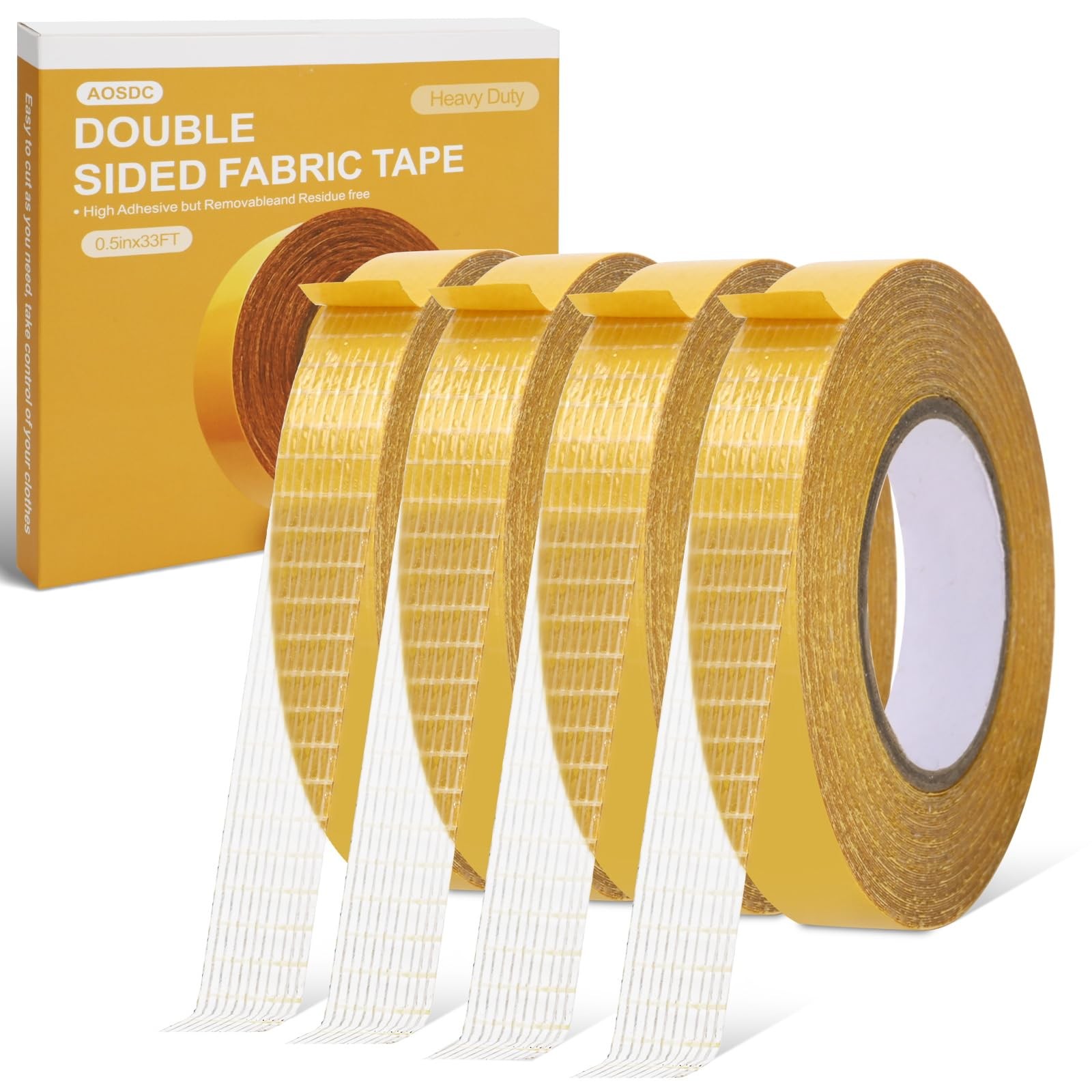 4 Pack， 0.5 in x 33FT/10m，Double Sided Fabric Tape Heavy Duty for Hem，Fashion Dr