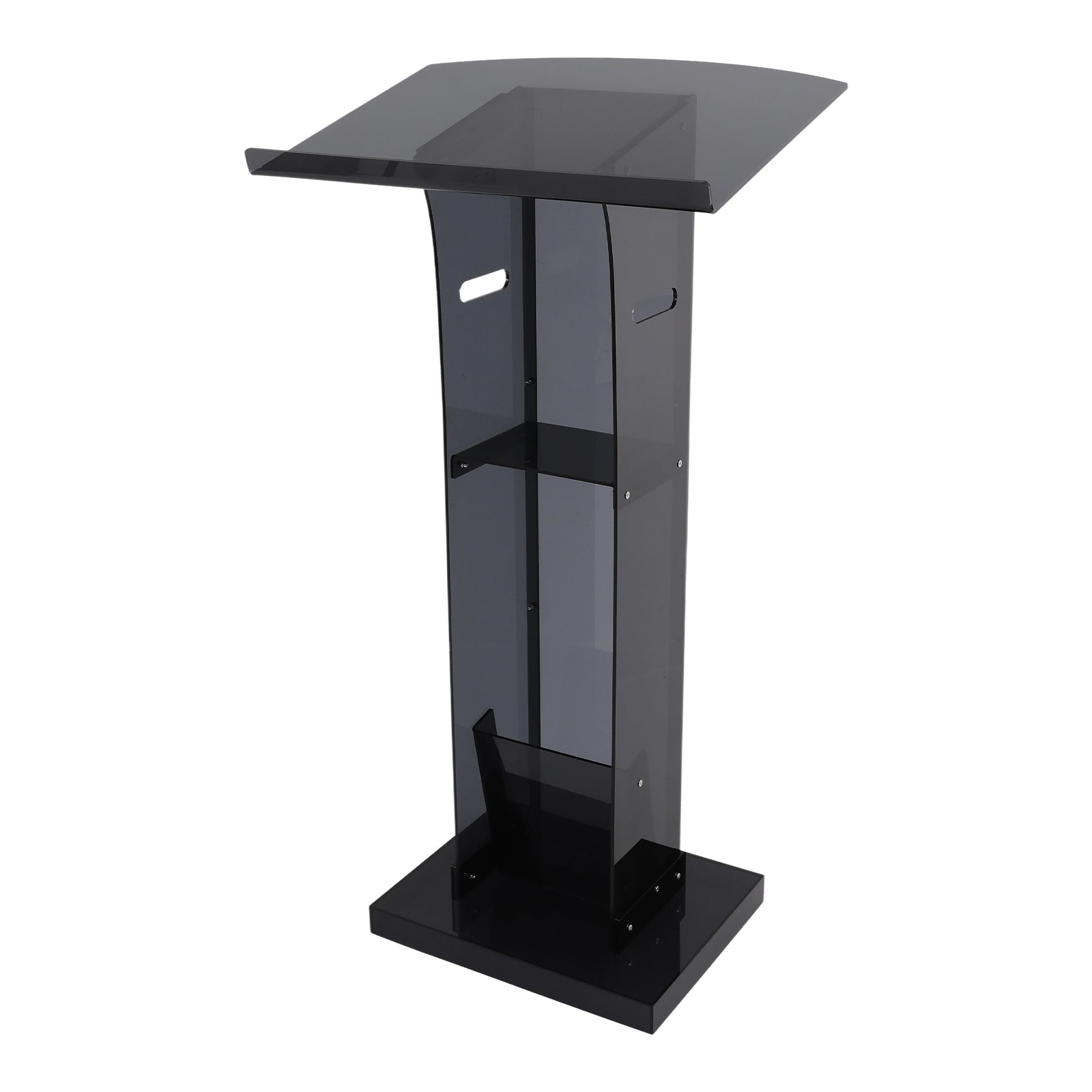 Acrylic Podium Stand, Floor Standing Portable Pulpits with Storage Shelf Black