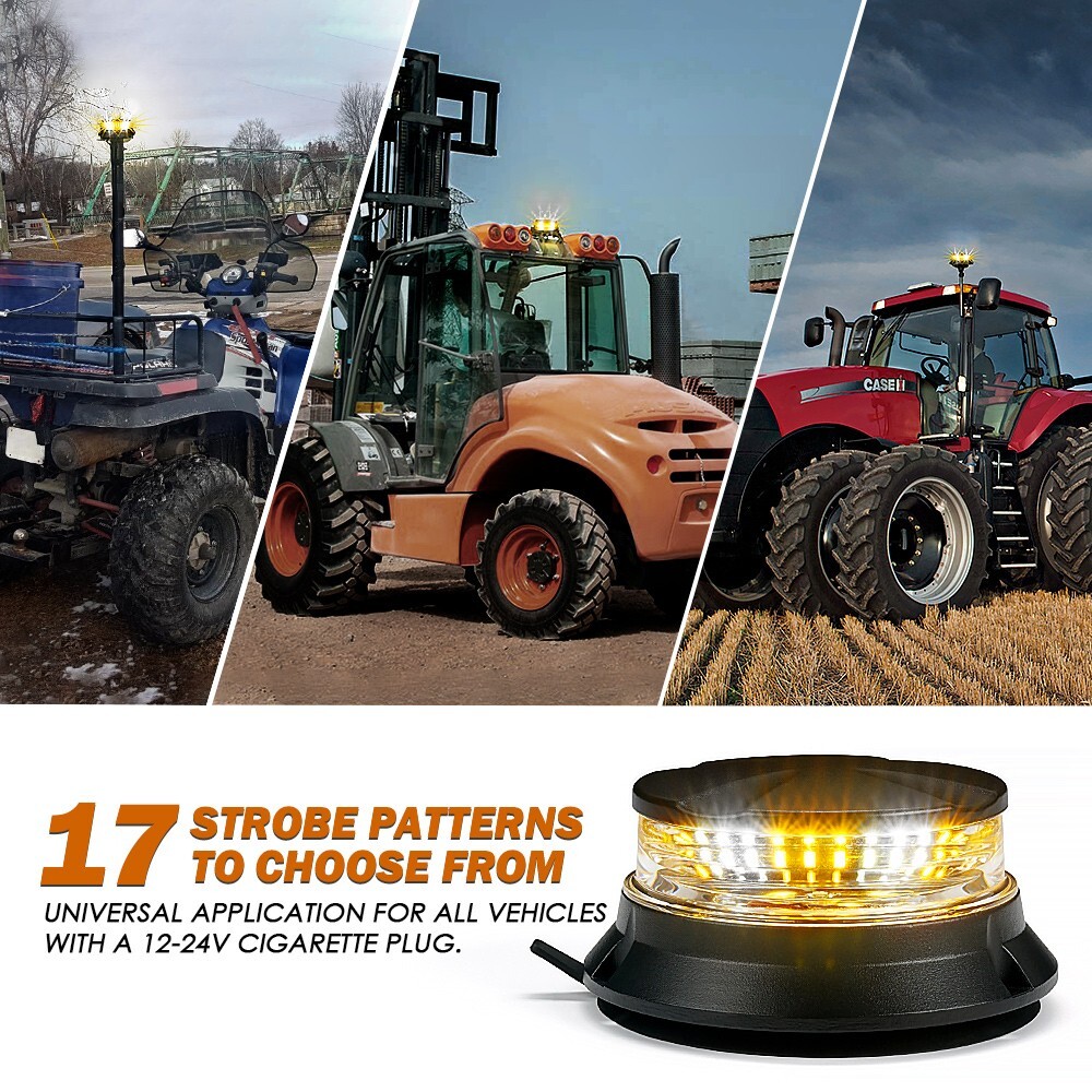 Xprite 24 LED White Amber Strobe Beacon Lights Safety Warning w/ Magnetic Base