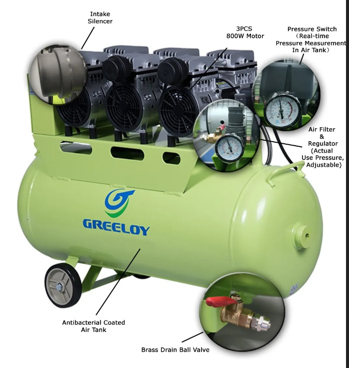 96L Silent Dental Electric Oil-free Air Compressor GA-83 for Three Dental Chairs
