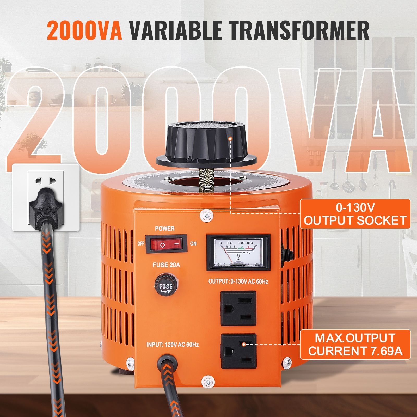 2000VA Auto Variable Voltage Transformer 0-130V 110V Input