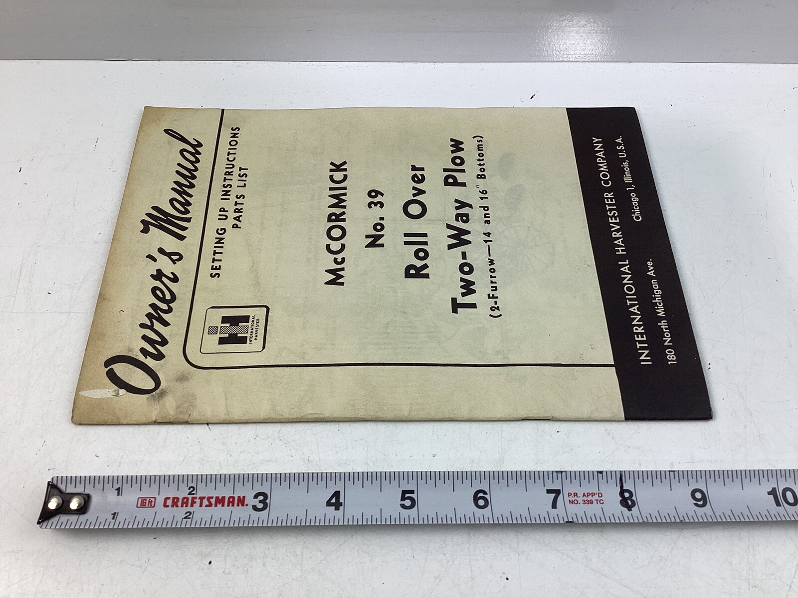 McCormick Owner’s Manual Parts List No. 39 Roll Over Two-Way Plow
