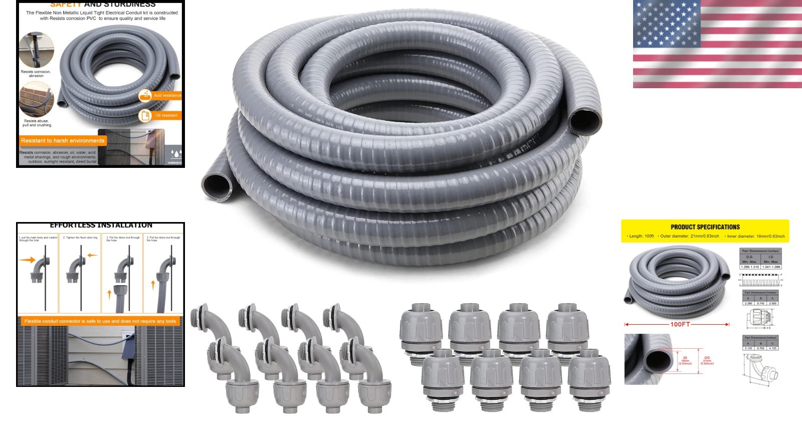 Liquid-Tight Conduit Kit 100ft 1/2inch Copper Metal PVC