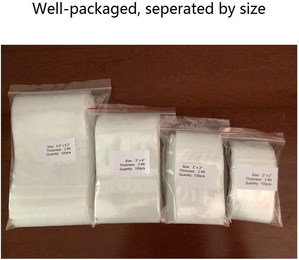 Clear Resealable Plastic Bags – 400 Pack, 4 Sizes, Perfect for Everyday Use