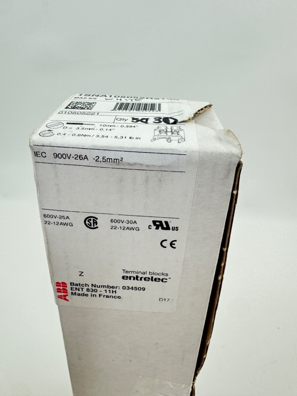 Entrelec 1SNA105052R2100 MA2.5/5 22-12AWG Terminal Blocks QTY: 30