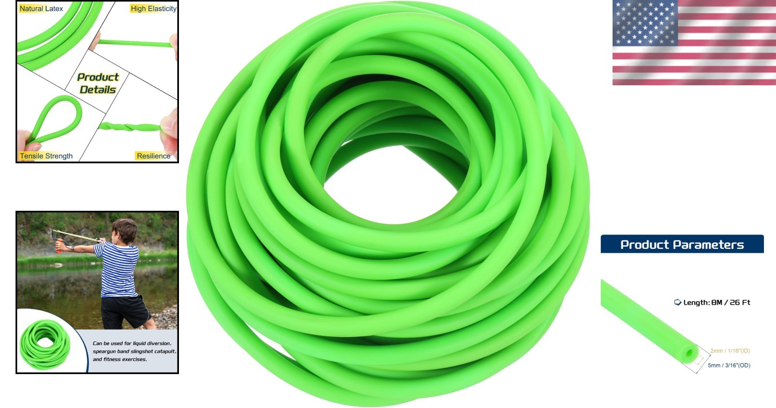 26 Ft High Elasticity Fluorescent Green Latex Tubing – Cuttable for Any Use