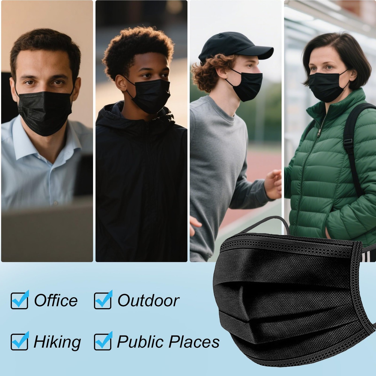 100 Pcs Disposable Face Masks, 3 Ply Face Masks Black Disposable Mask, (Dispo…