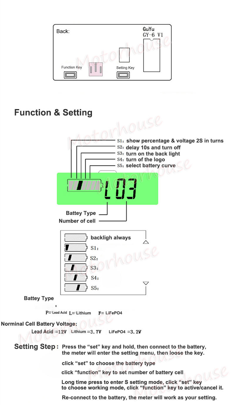 LCD Lead Acid LiFePO4 Lithium Li-ion Battery Volt Meter Capacity Level Indicator