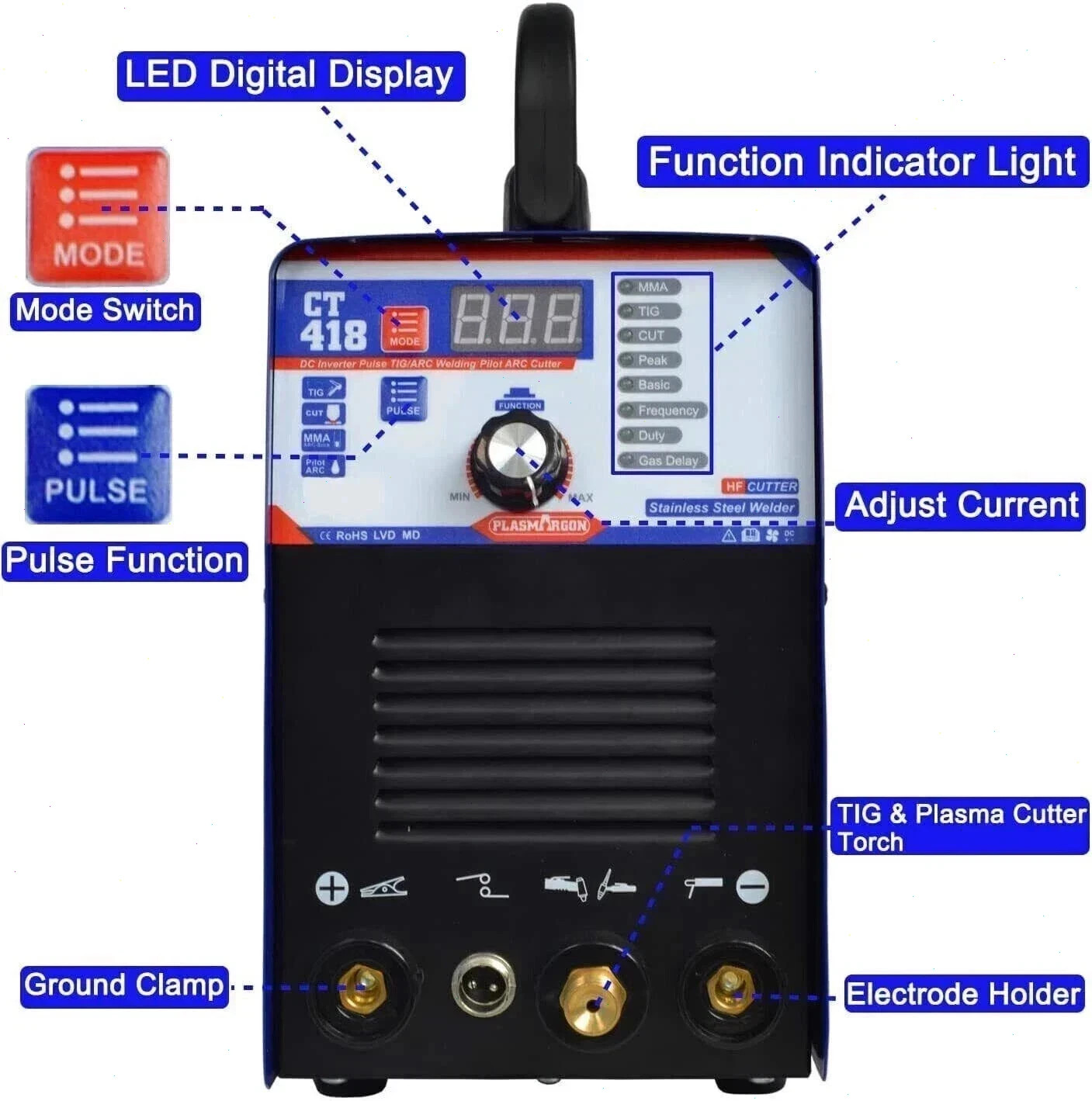 CT418 3 in 1 Combo Pulse Tig Weld Pulse MMA Welder Plasma Cutter Stick Welder