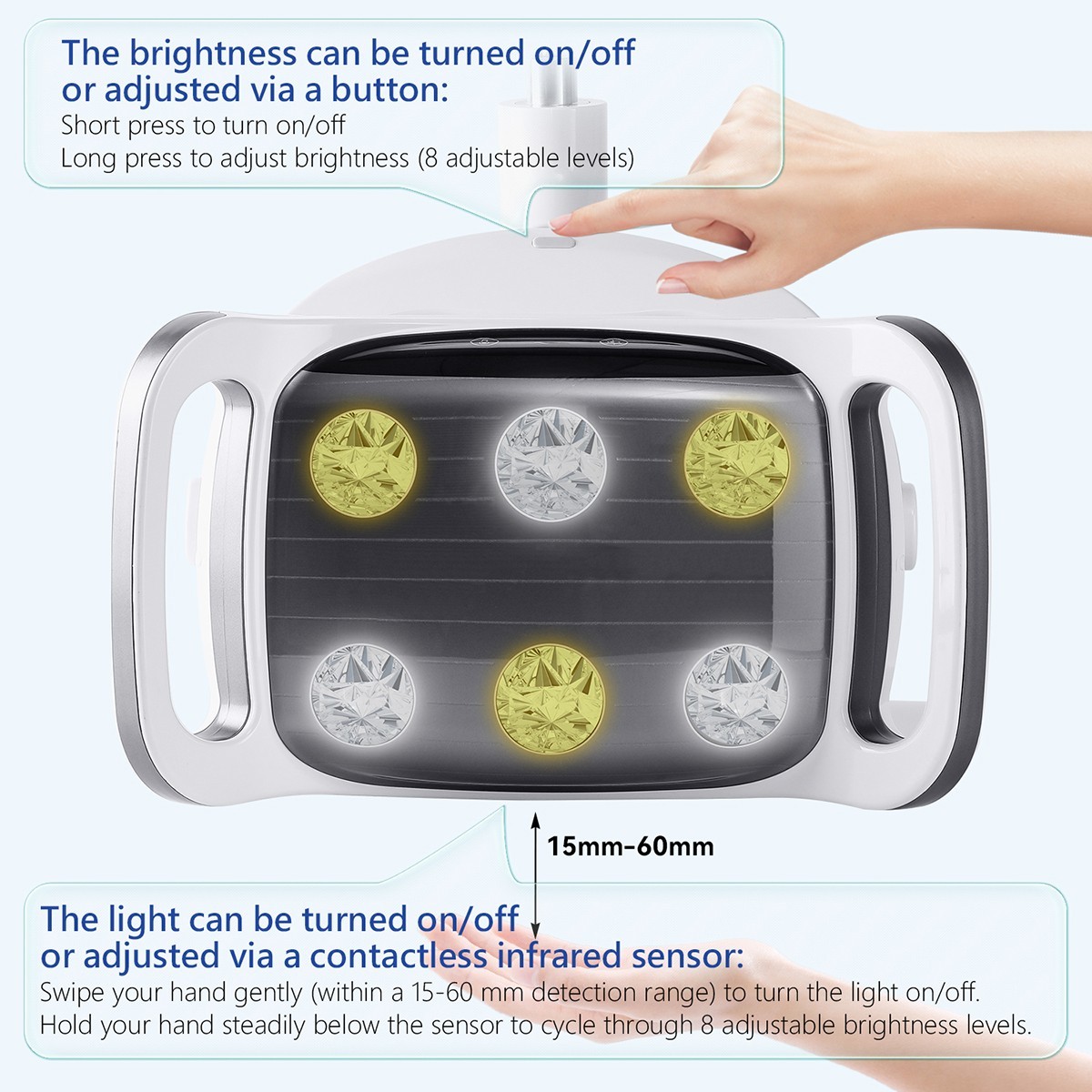 9W Dental 6 LED Lamp Oral Light Lamp For Unit Chair 8-level adjustable Ra90