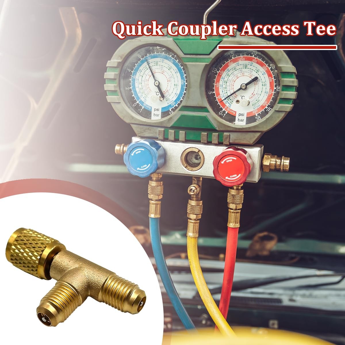 Car Quick Coupler Access Tee, Brass 1/4″ SAE Valve Core Tee Adapter for R22 R…