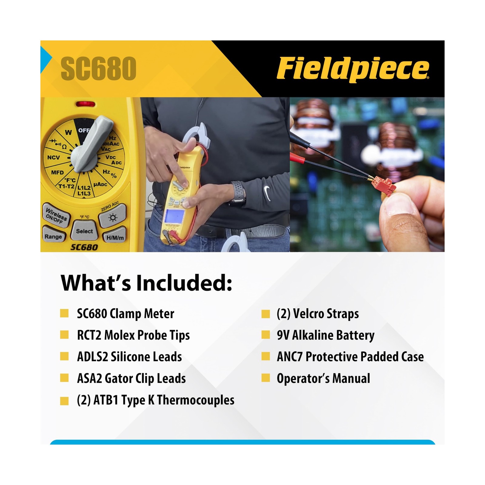 Fieldpiece SC680 Clamp Meter – Wireless Power Multitester for HVACR Professio…