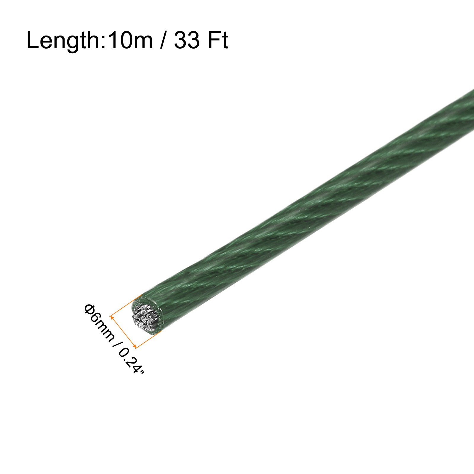 33Ft(10M) Wire Rope 304 Stainless Steel 1/4″ (6 mm) with 2pcs Chuck Green