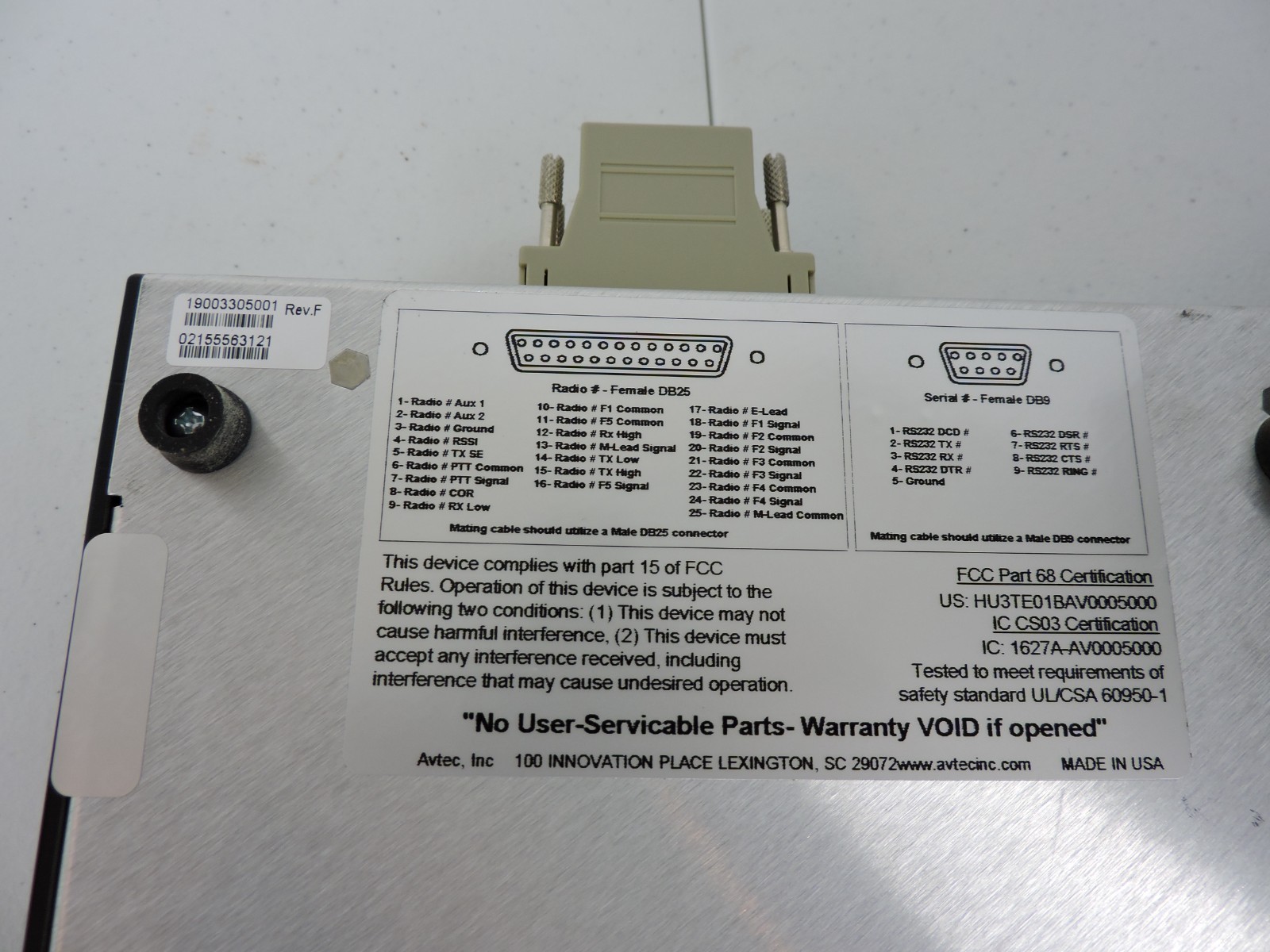 Avtec Scout Radio Interface Gateway RRA Rev D Dispatch Console 12V Untested