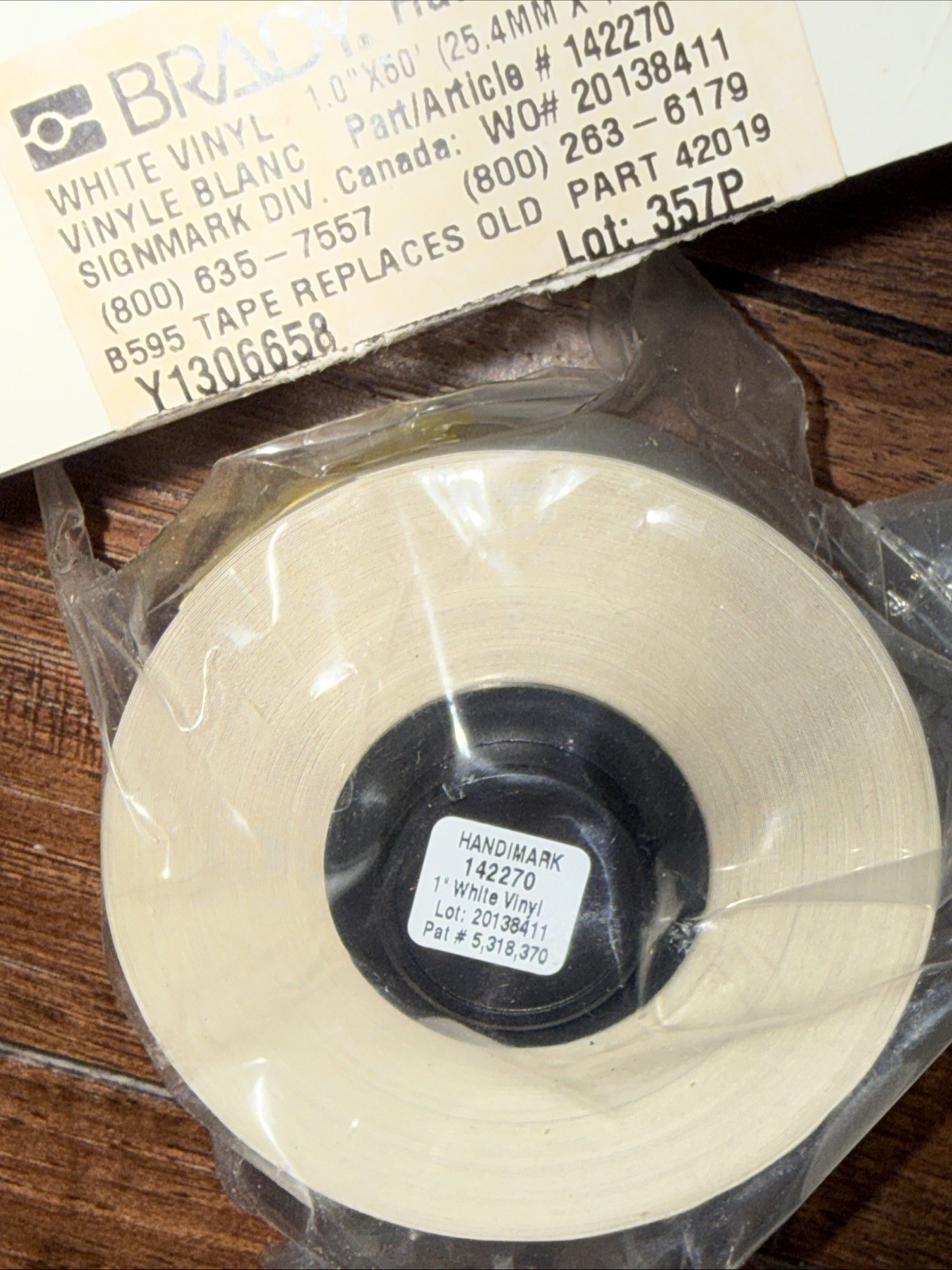 BRADY HANDIMARK 142270 B-595 WHITE VINYL 1.0X50 25.4MX15.2M LABEL TAPE Free Ship
