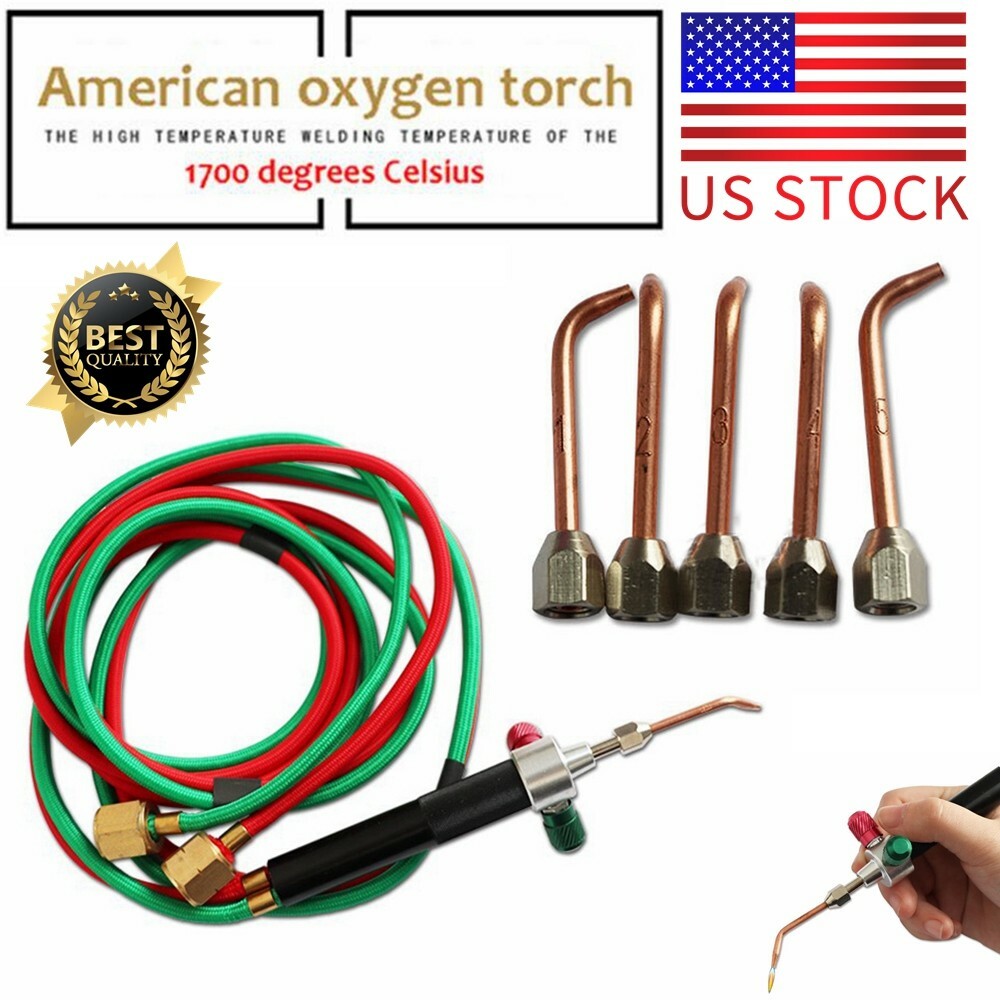 Butane Acetylene Oxygen Welder Gas Welding Torch Gun W/ 5 Nozzles Cutting Kit 