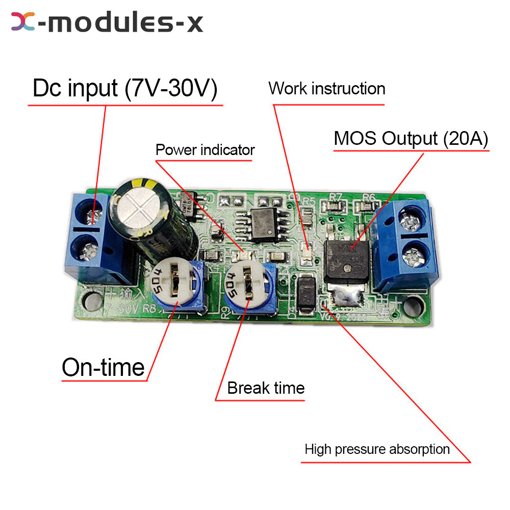 DC7-30V MOS Adjustable Cycle Timer Delay On/Off Switch Power Supply Relay Module