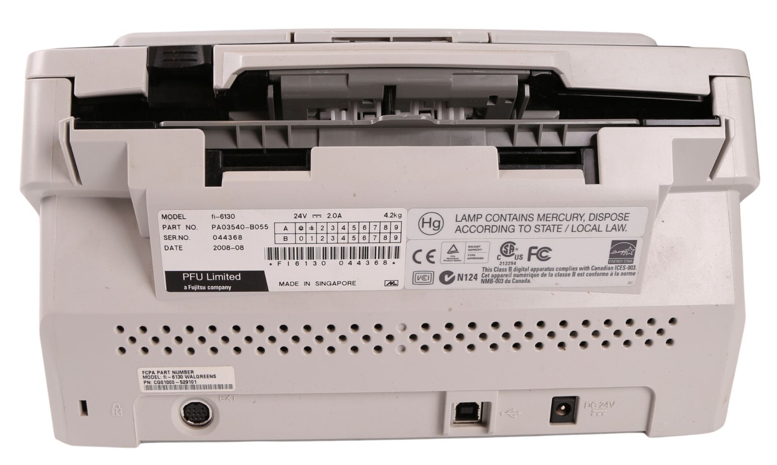 Fujitsu fi-6130 Duplex Scanner; w/ Power Supply, USB Cord, and Warranty