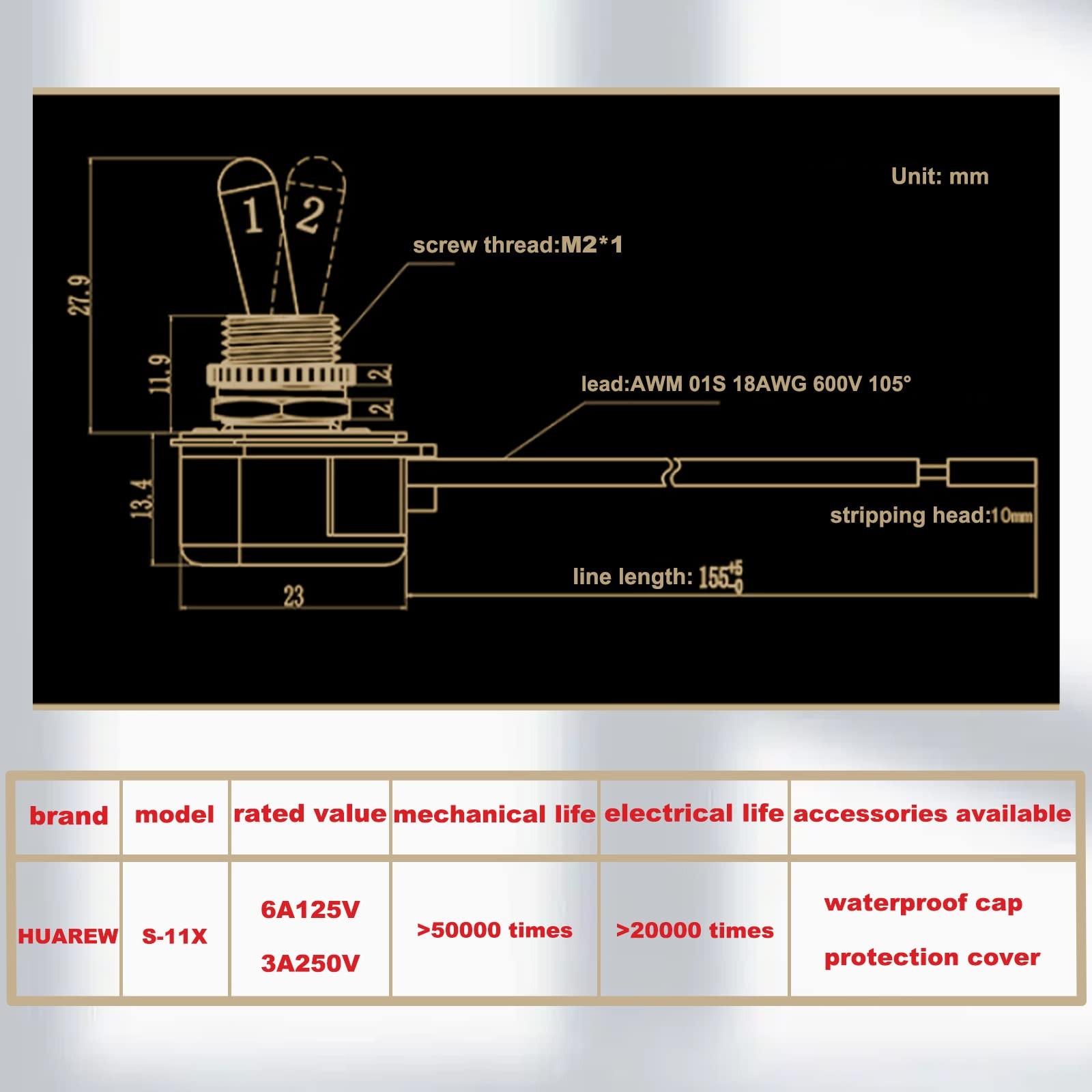 Heavy Duty Toggle Switch SPST 2 Pin ON/Off Rocker Toggle Switch 6A/125V 3A/25…