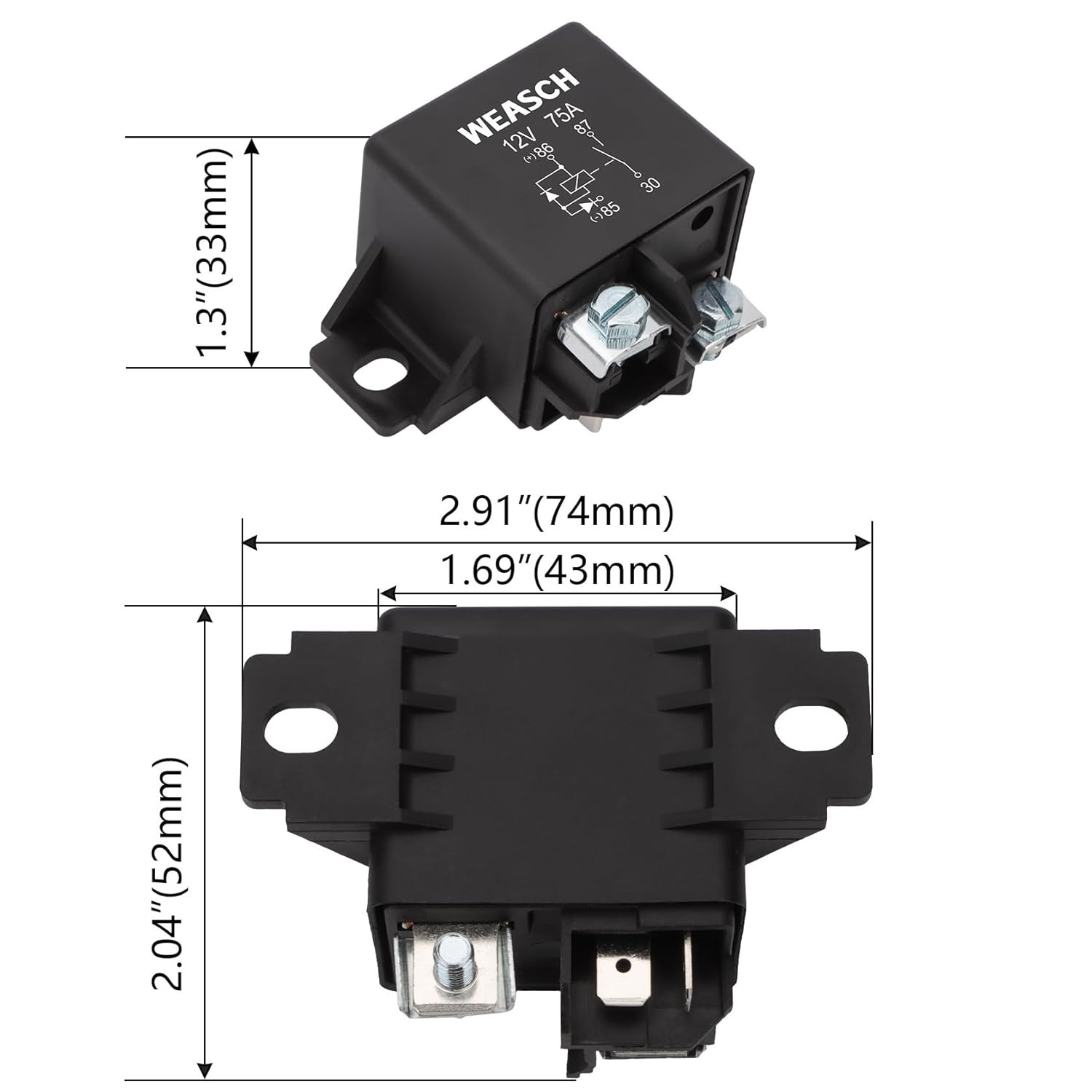 4Pack 0332002156 Normal Open Power Relay, 12V 75A, Applies to Starter Relay V232