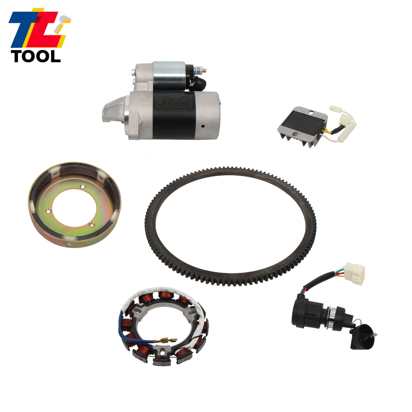 For 186F 186FA L100 Engine Diesel Electric Starter Motor Flywheel Rectifier