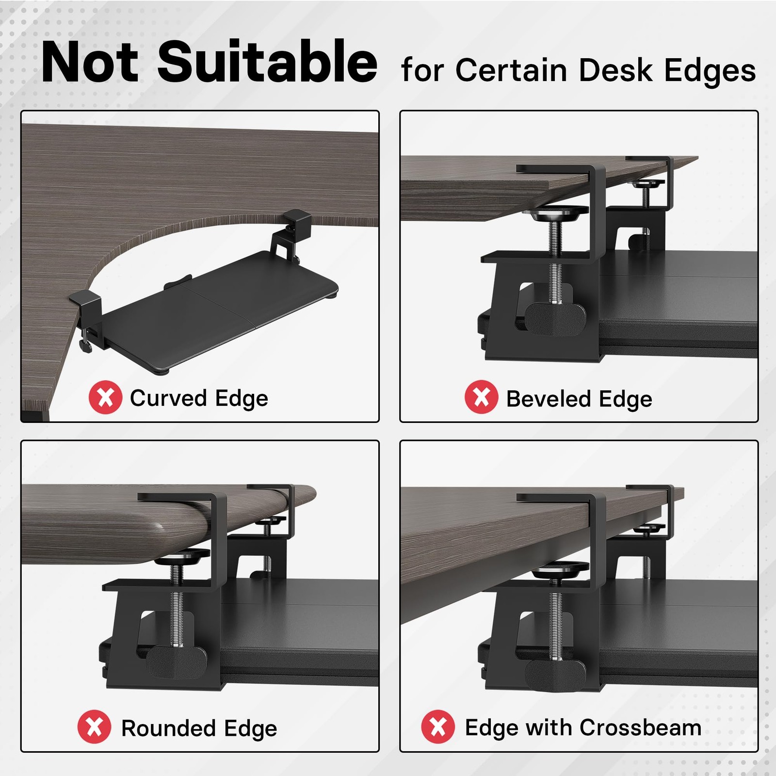 BONTEC Under Desk Keyboard Tray 25.6×11.8in Pull Out Drawer C-Clamp Mount Black