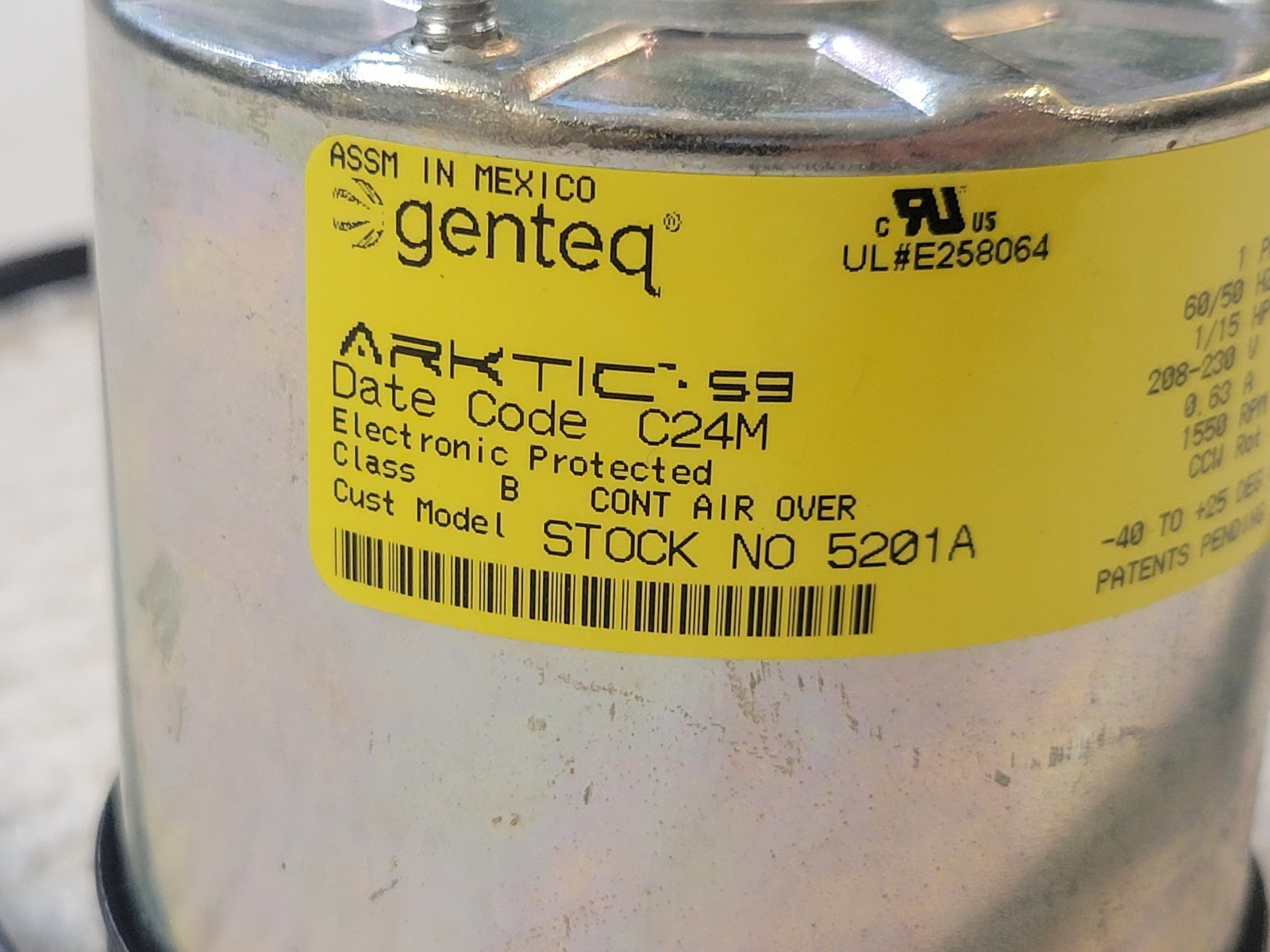 MORRILL MOTORS P/N 5201A 59 ECM REFRIGERATION MOTOR, 208-230V, 1/15HP, 1550RPM
