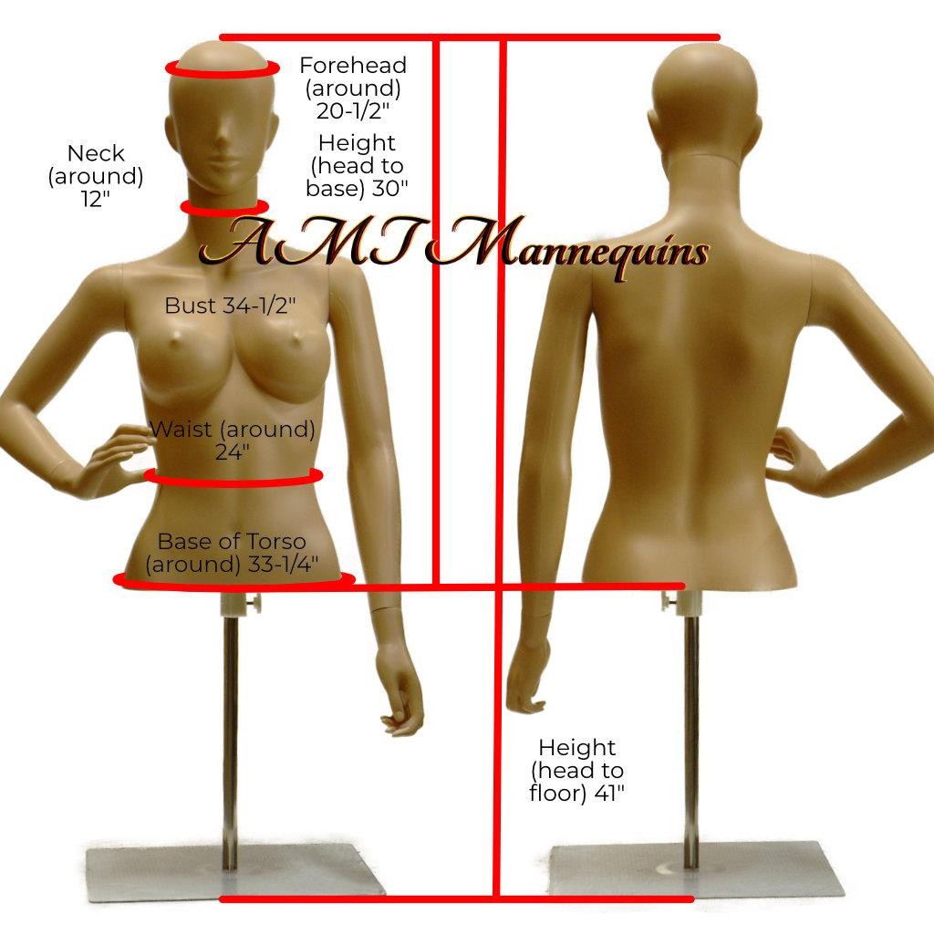 5ft 5″ Female mannequin torso+ base, Adjustable hgt, Removable head, arms, hands