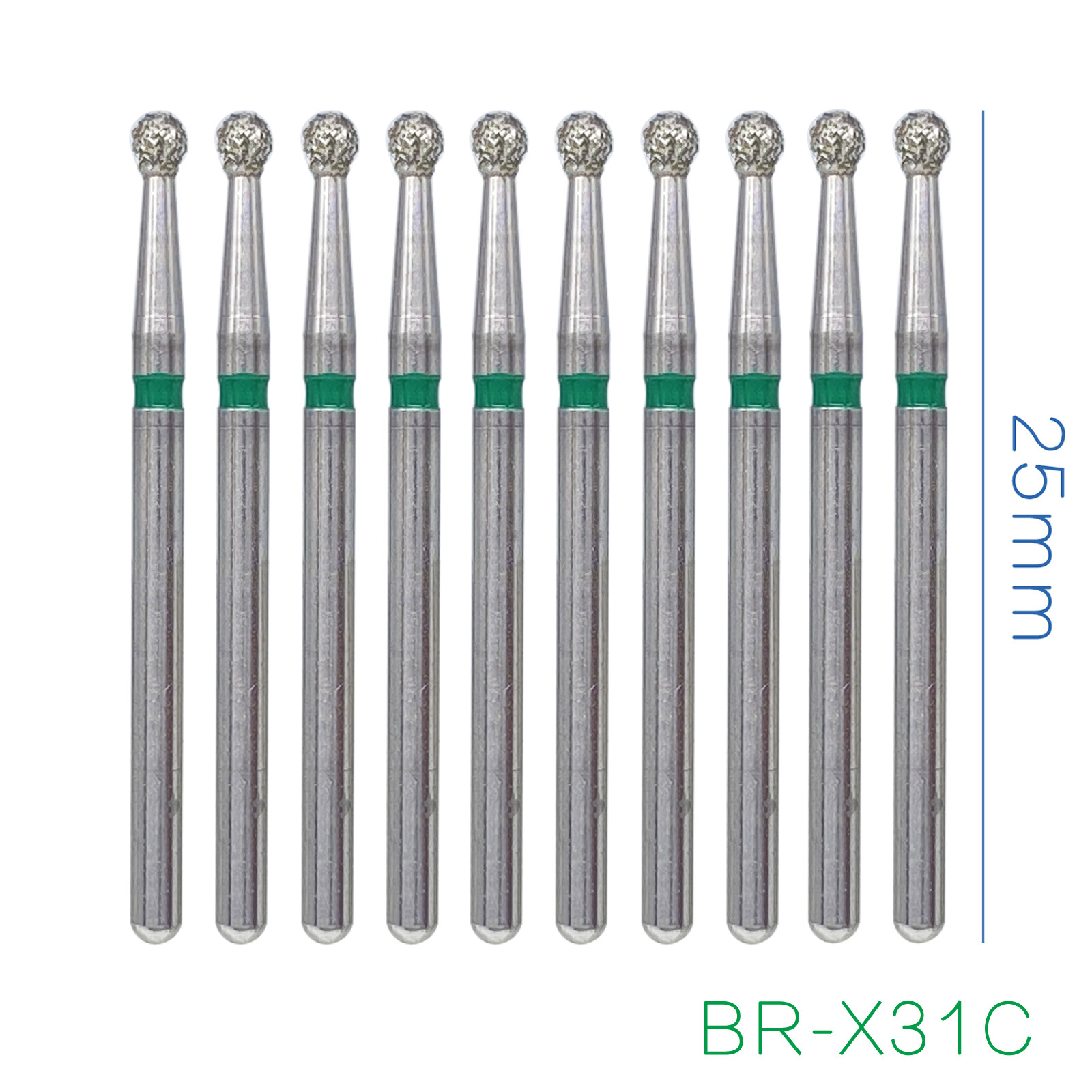 10Pc AZDENT Dental Diamond Burs Ball Round For High Speed Handpiece FG 1.6mm