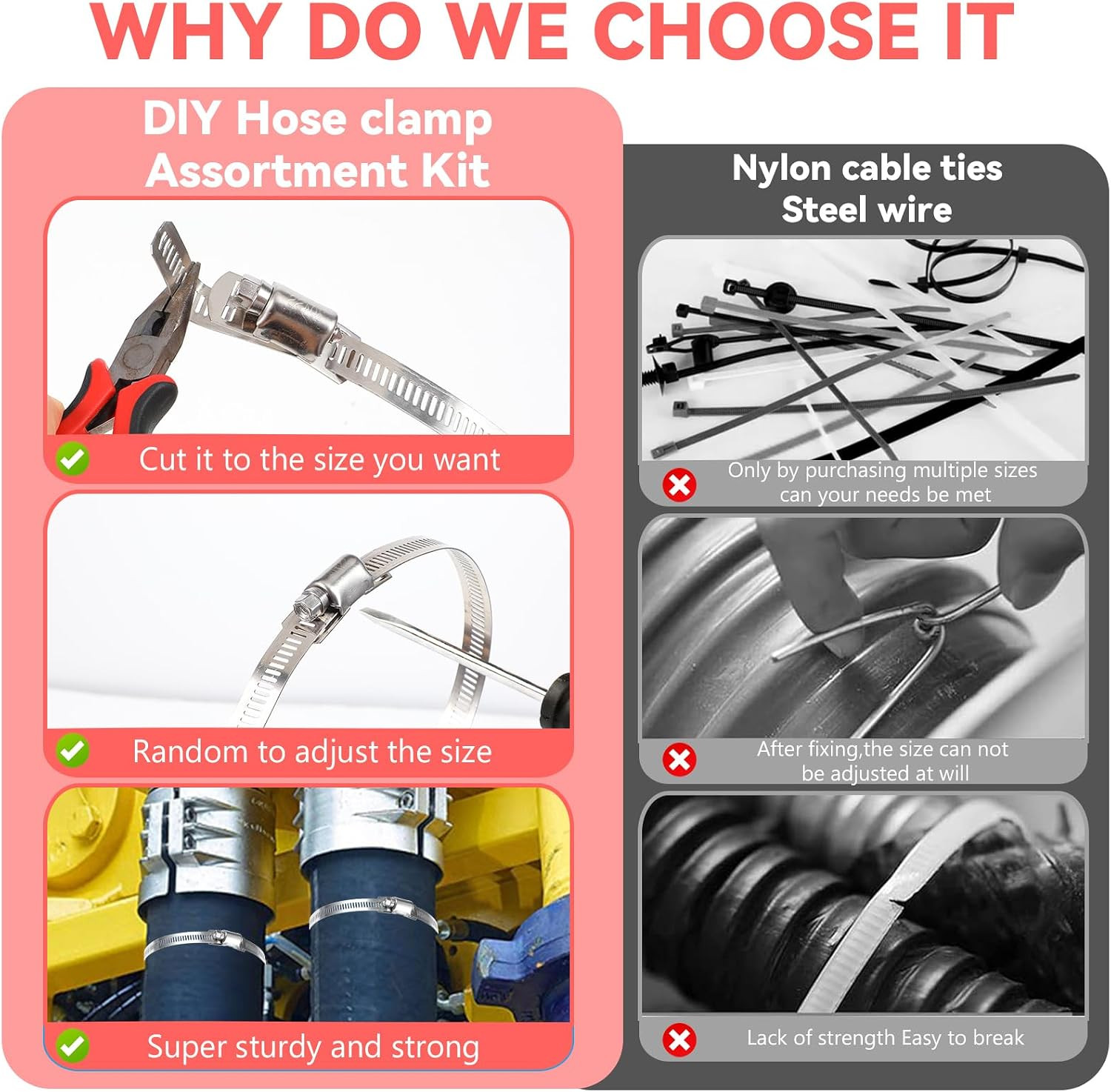 Hose Clamps 32.8FT Strap+30 Fasteners,Diy Cut-To-Fit 304 Stainless Steel
