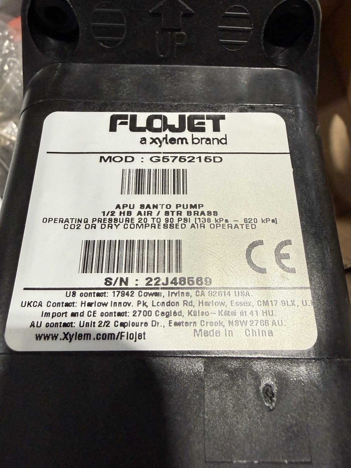 Xylem FLOJET G575215-SANTO PNEUMATIC AIR OPERATED DIAPHRAGM PUMP 1/2″ (OEM) *NEW