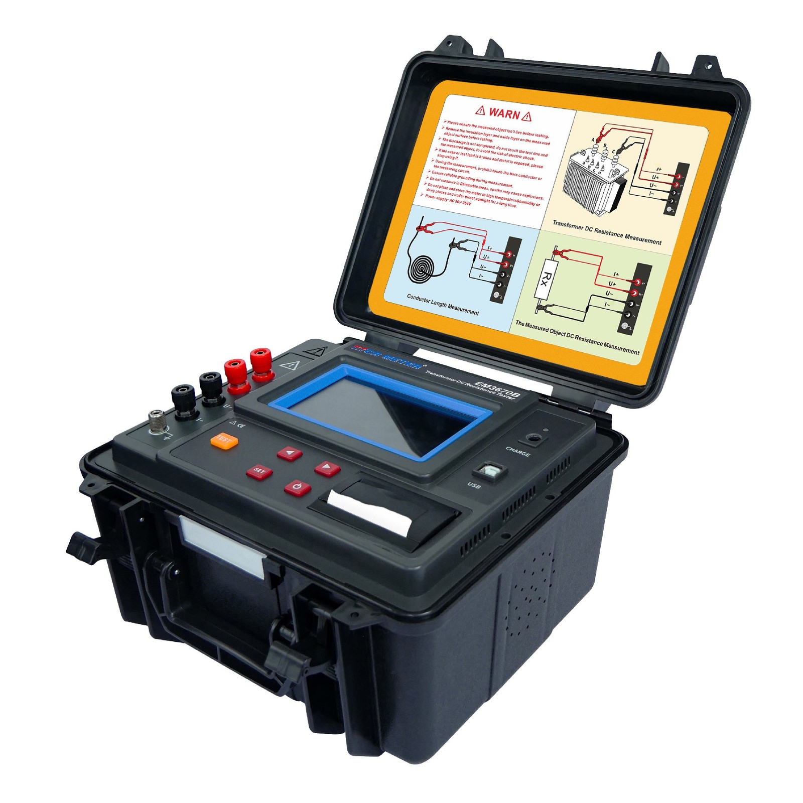 EM3670B Transformer DC Resistance Tester 0.100mΩ ~ 50.00kΩ New