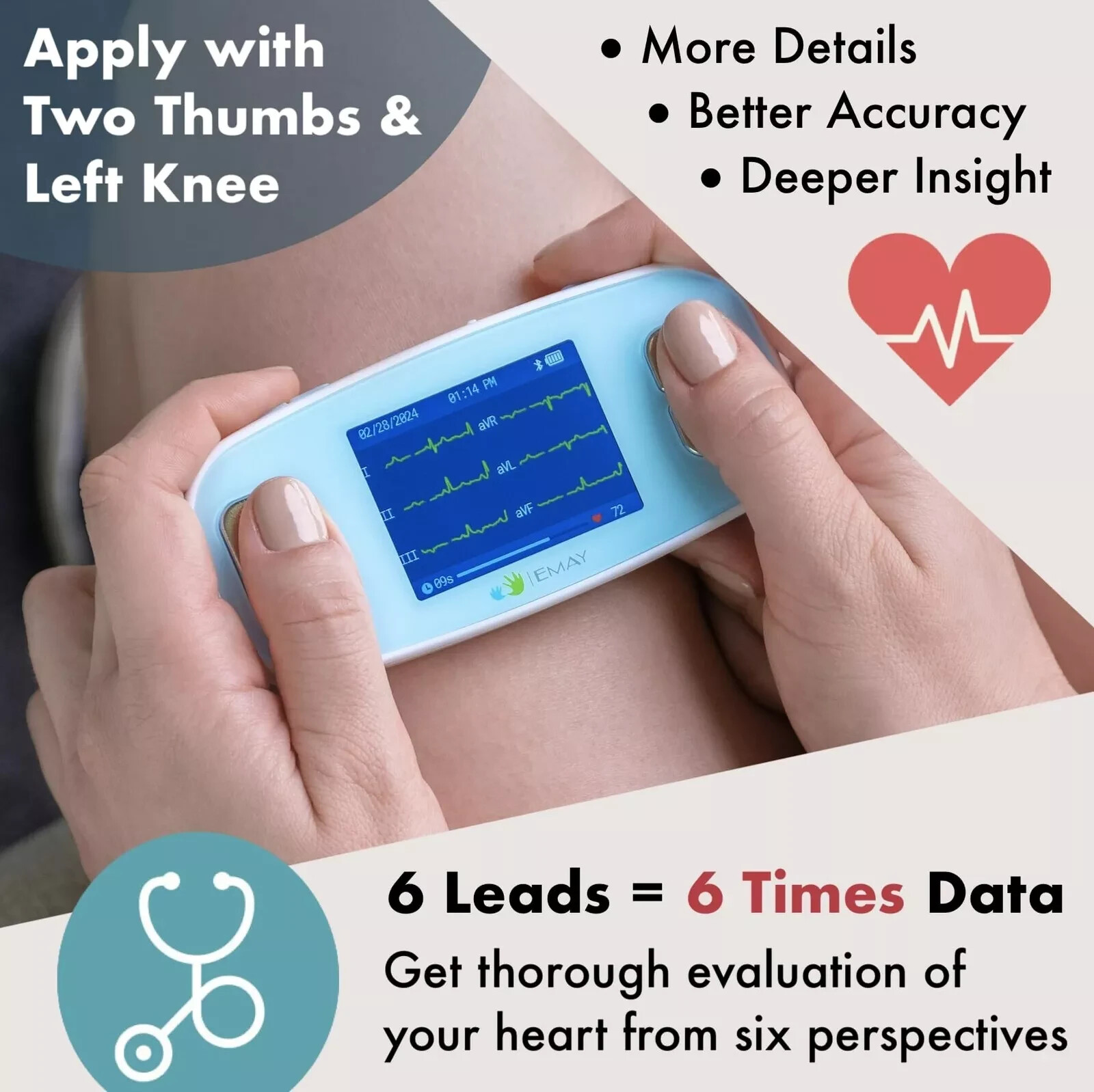 EMAY 6Leads Portable ECG Monitor Record ECG & Heart Rate in 6 Channels /OPEN BOX