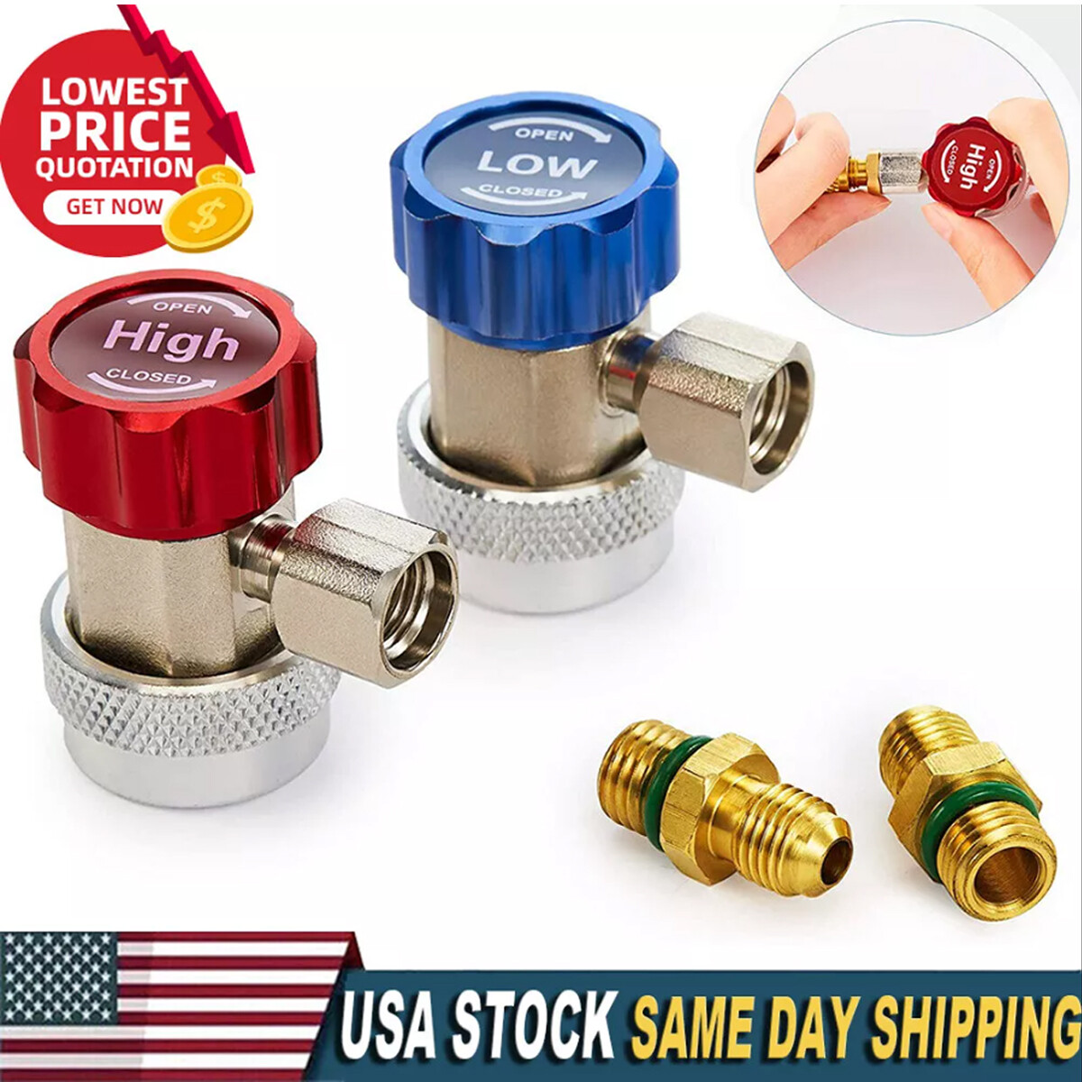 2x Car Quick R134A Low High Coupler Connector Adapter 1/4″ SAE AC Manifold Gauge