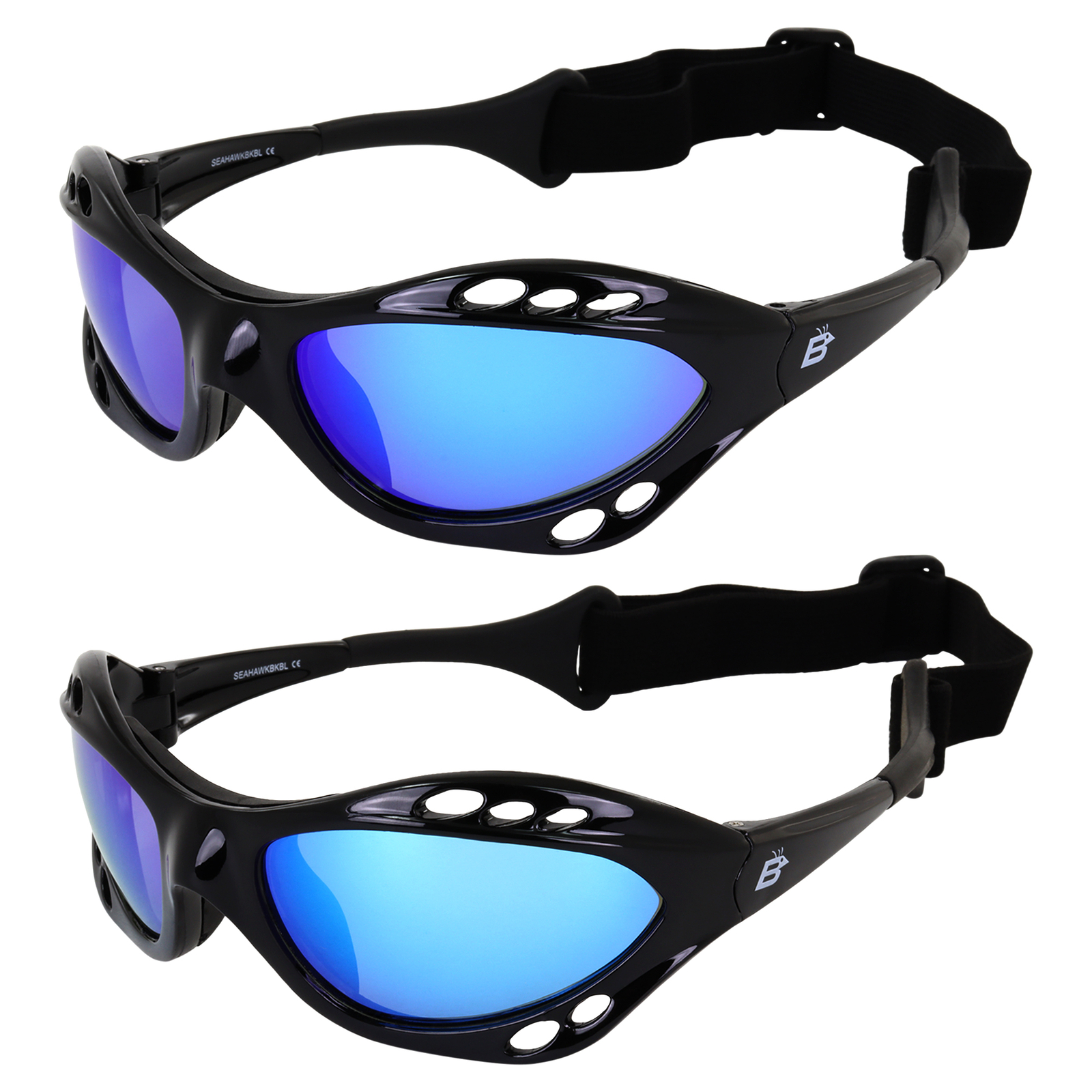 2 Pairs of Birdz Seahawk Floating Sunglasses w/Strap Black w/Blue & Green Lenses
