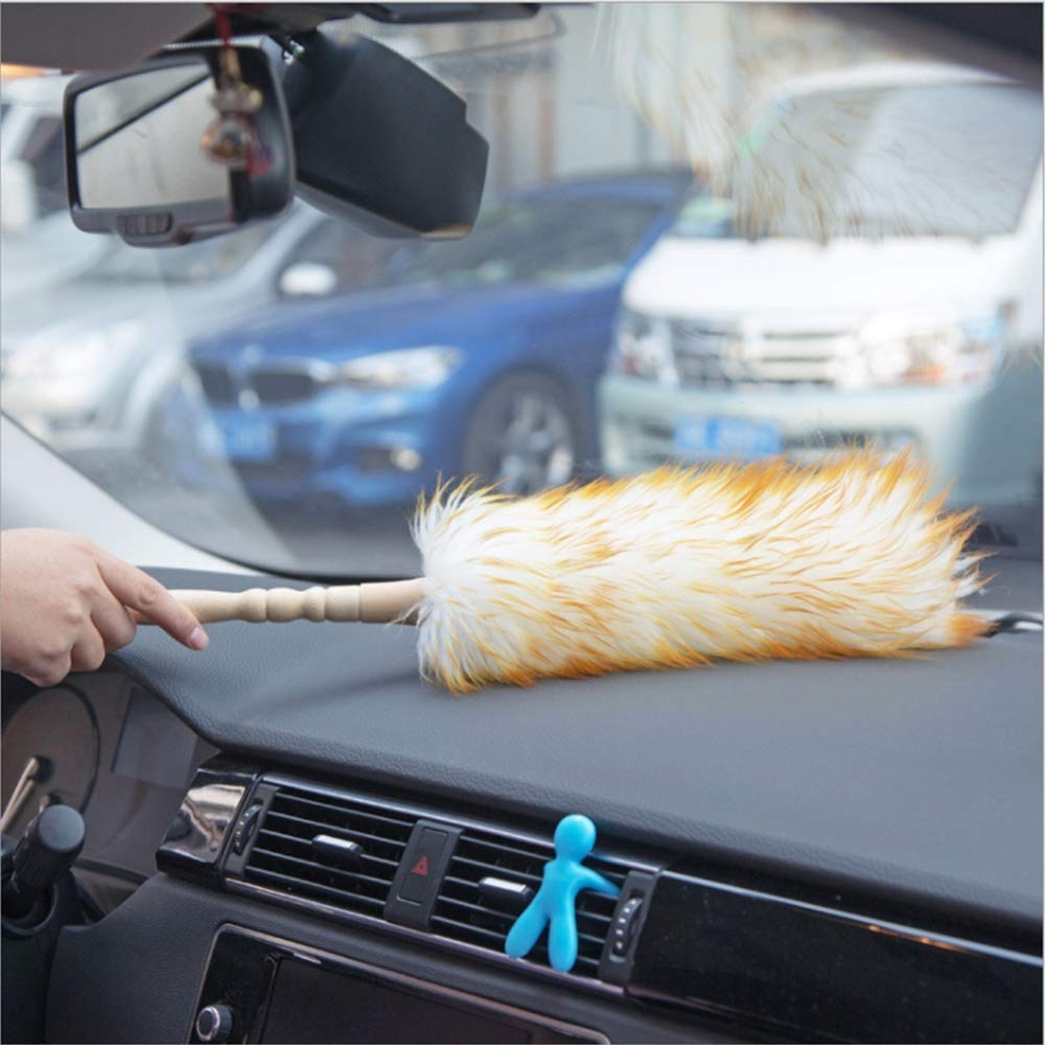 Lambswool Duster with Solid Wooden Handle,Leather Hang Strap,18.9 inch Long,N…