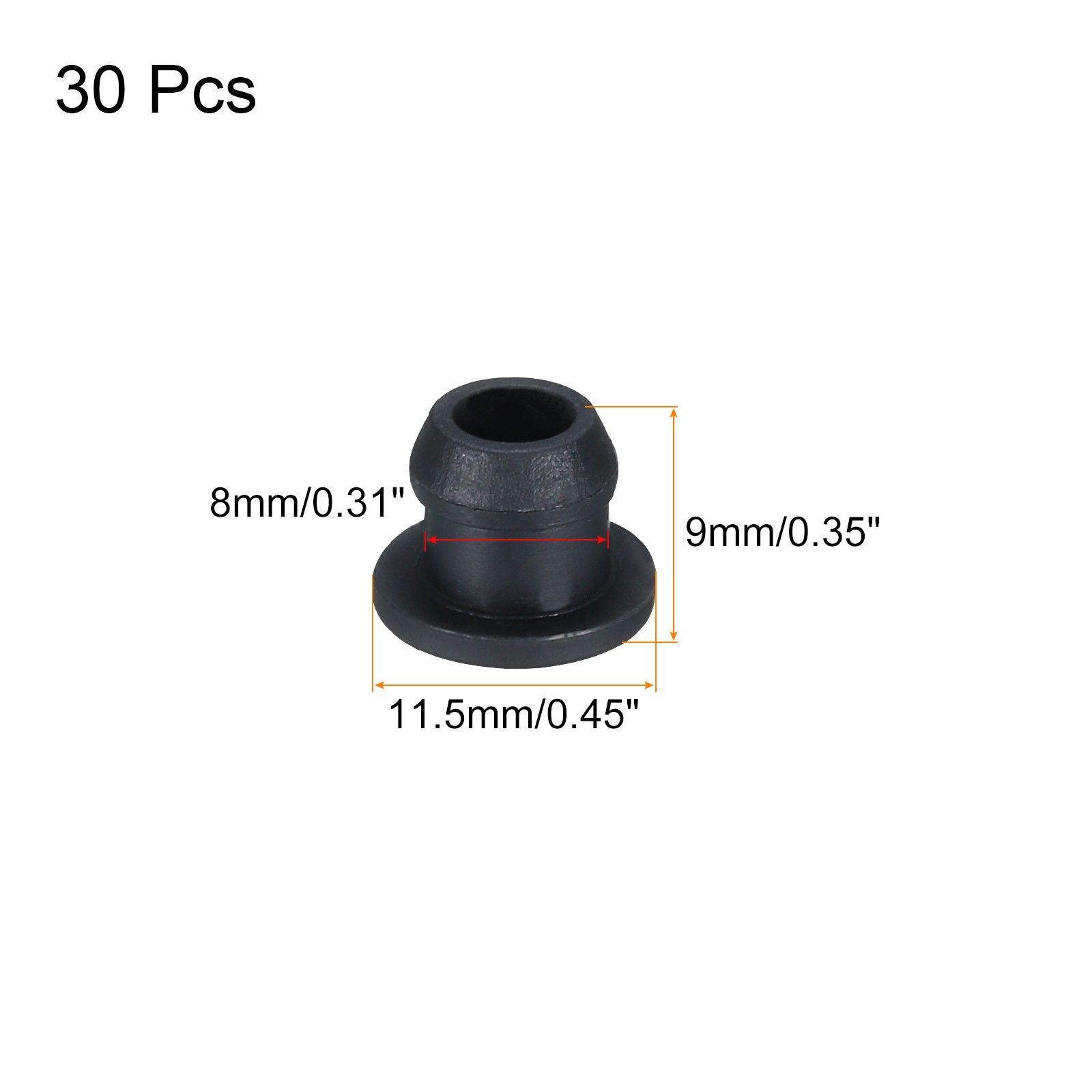 30 Pcs Silicone Snap in Locking Hole Plugs 8mm/0.31 Inch Dia Black