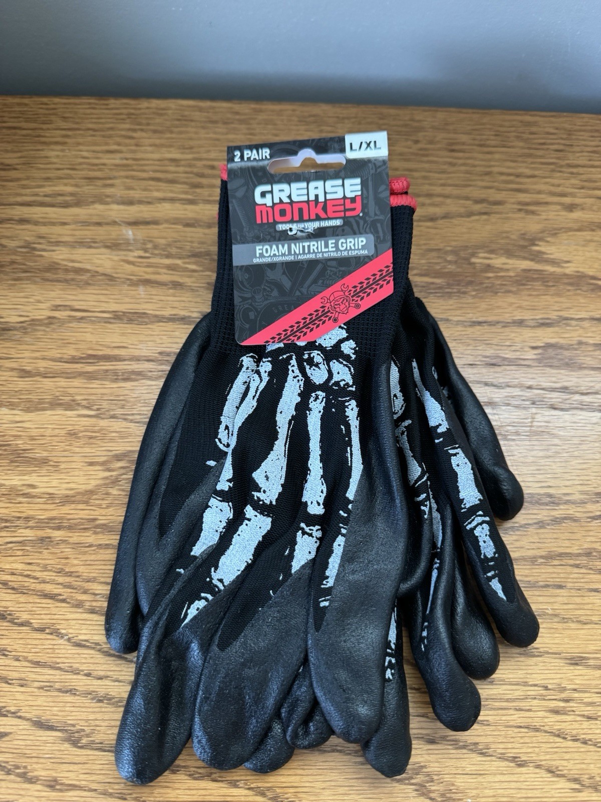 Grease Monkey Foam Nitrile Grip Work Gloves L/XL 2 Pair Protective